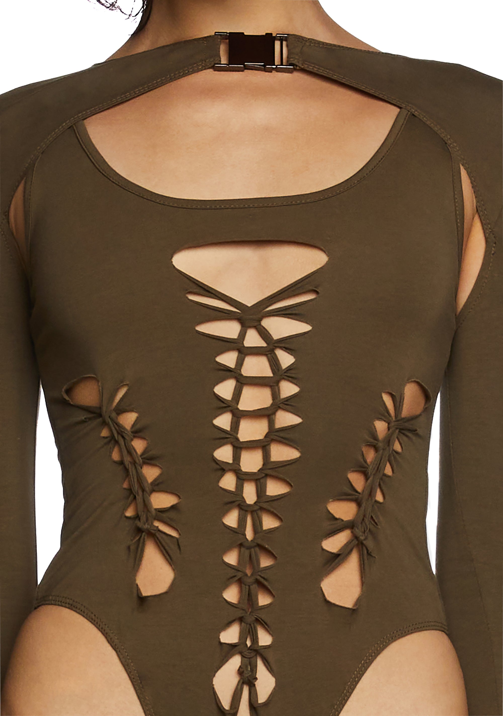 Poster Grl Braided Cut Out Bodysuit And Shrug Set Dark Green Dolls Kill