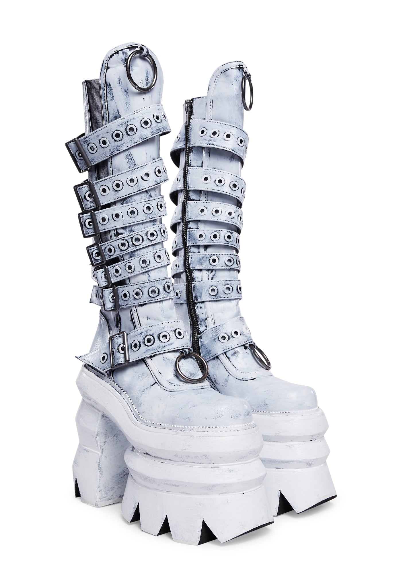 Widow Paint Effect Chunky Platform Knee High Boots White Dolls Kill