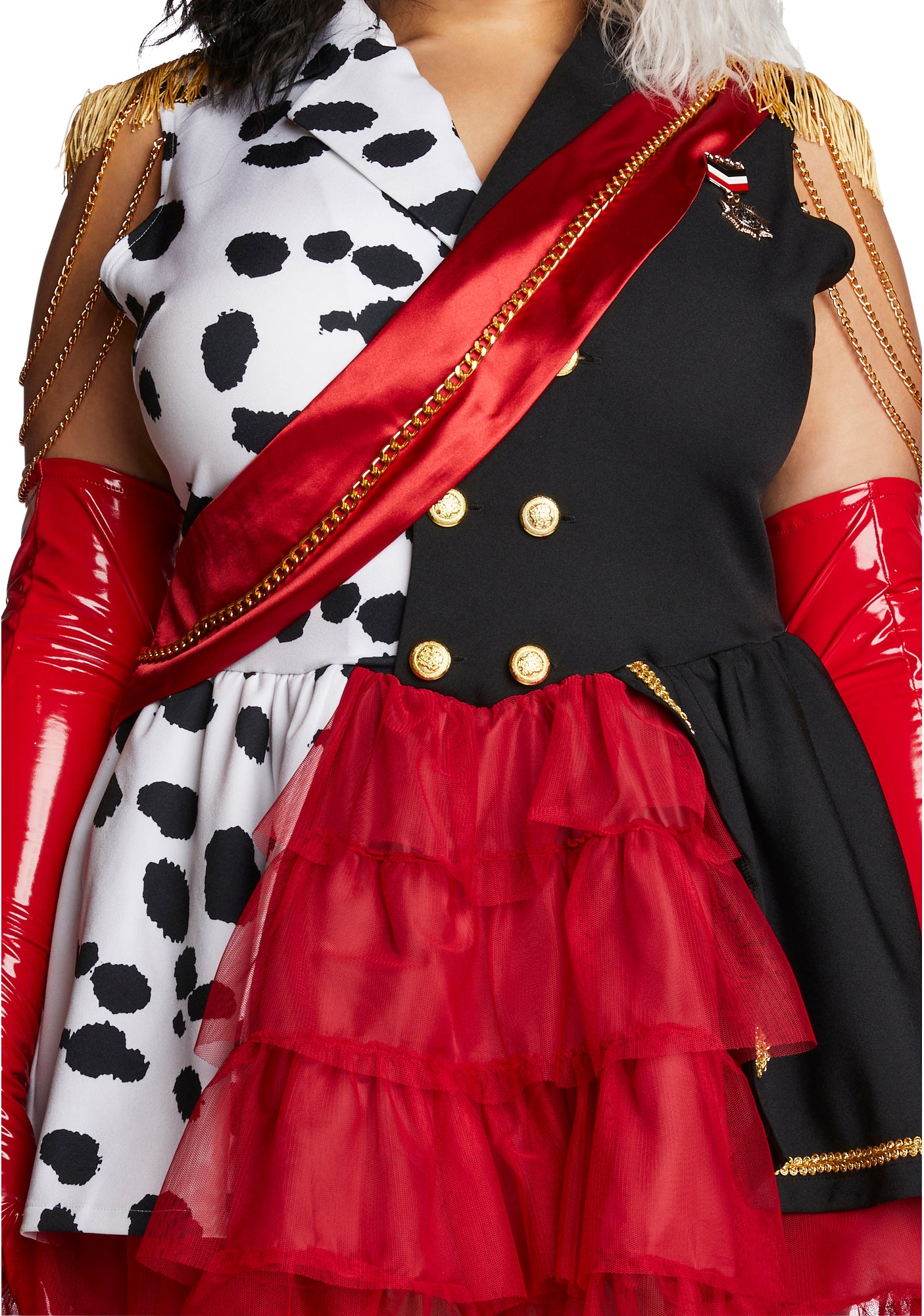 Plus Size Disney Dog Napper Cruella Devil Fashionista Sexy Womens Halloween Costume Set Red Dolls Kill