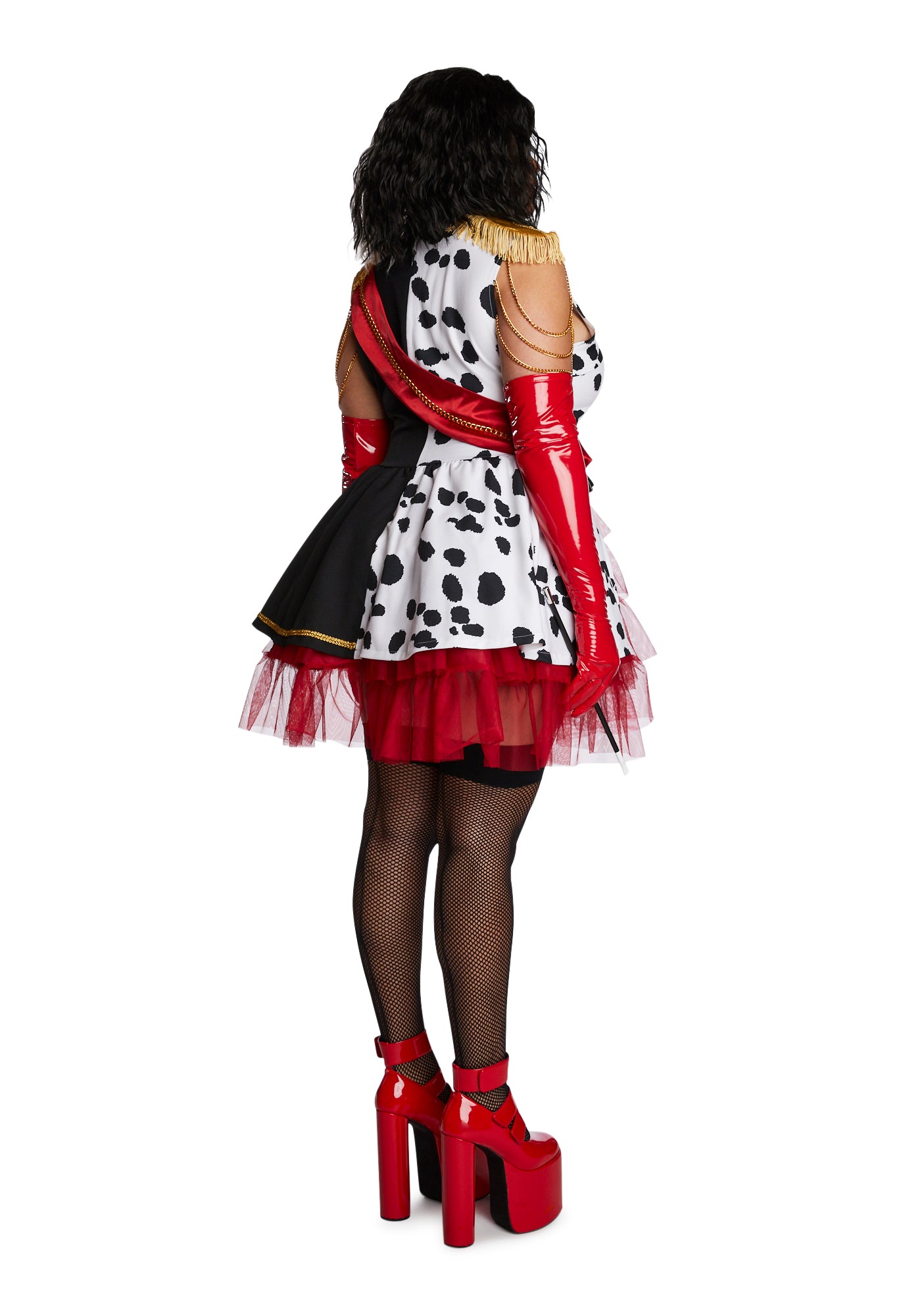 Plus Size Disney Dog Napper Cruella Devil Fashionista Sexy Womens Halloween Costume Set Red Dolls Kill