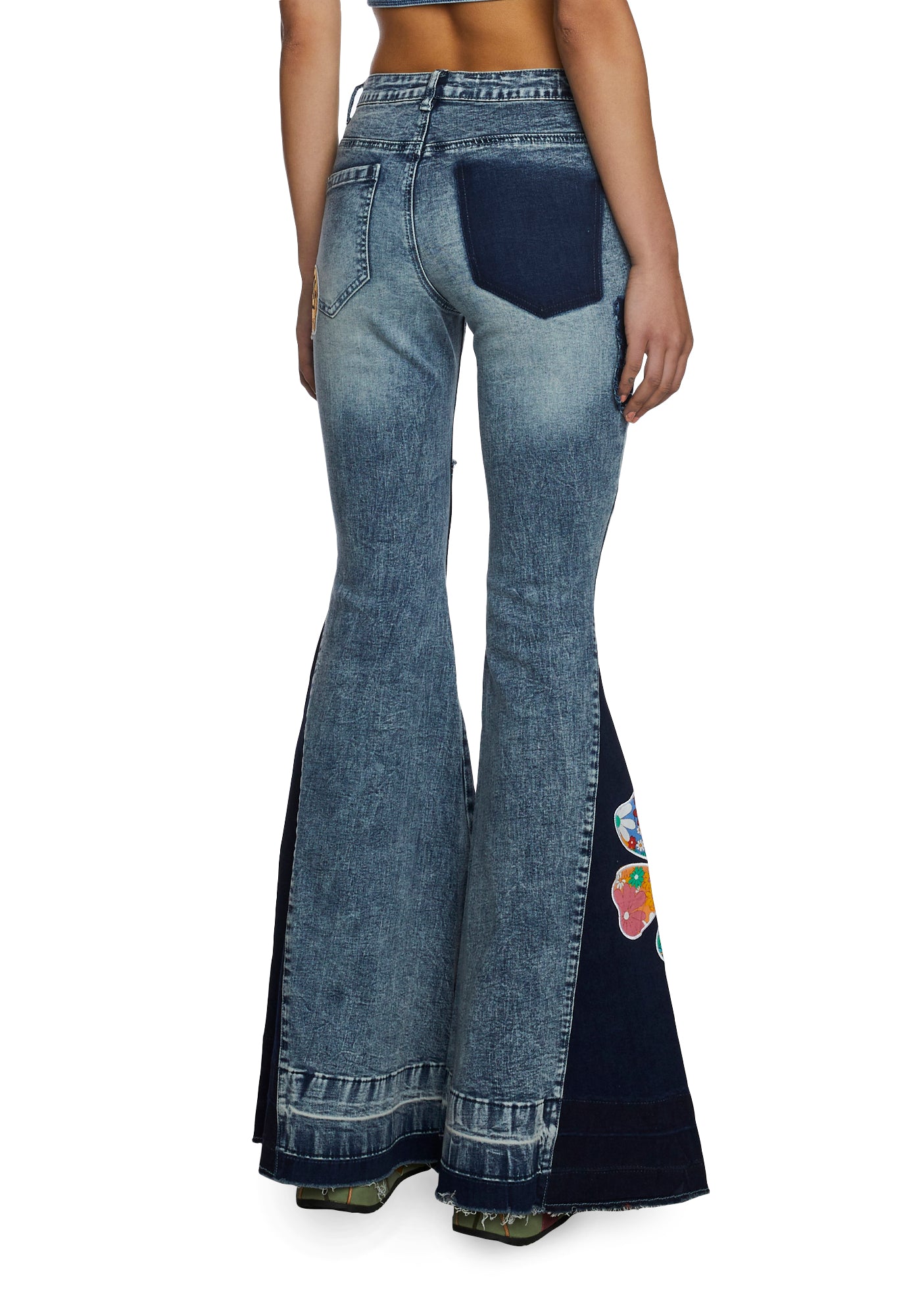 Current Mood Embroidered Patchwork Denim Flare Pants - Multi 