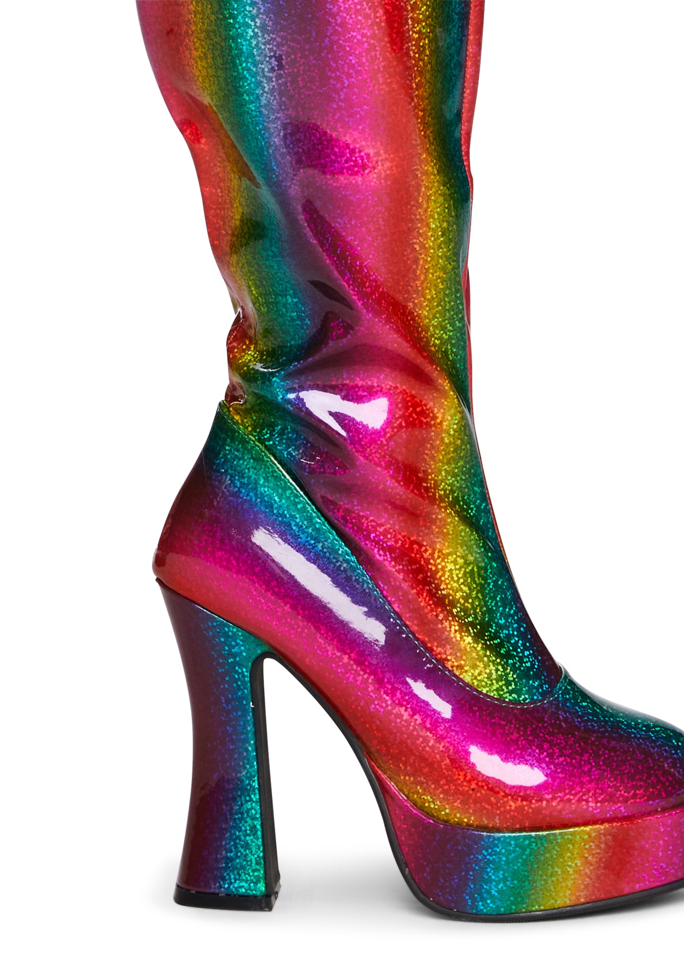 Ellie Shoes Sparkle Patent Thigh High Boots Rainbow Dolls Kill