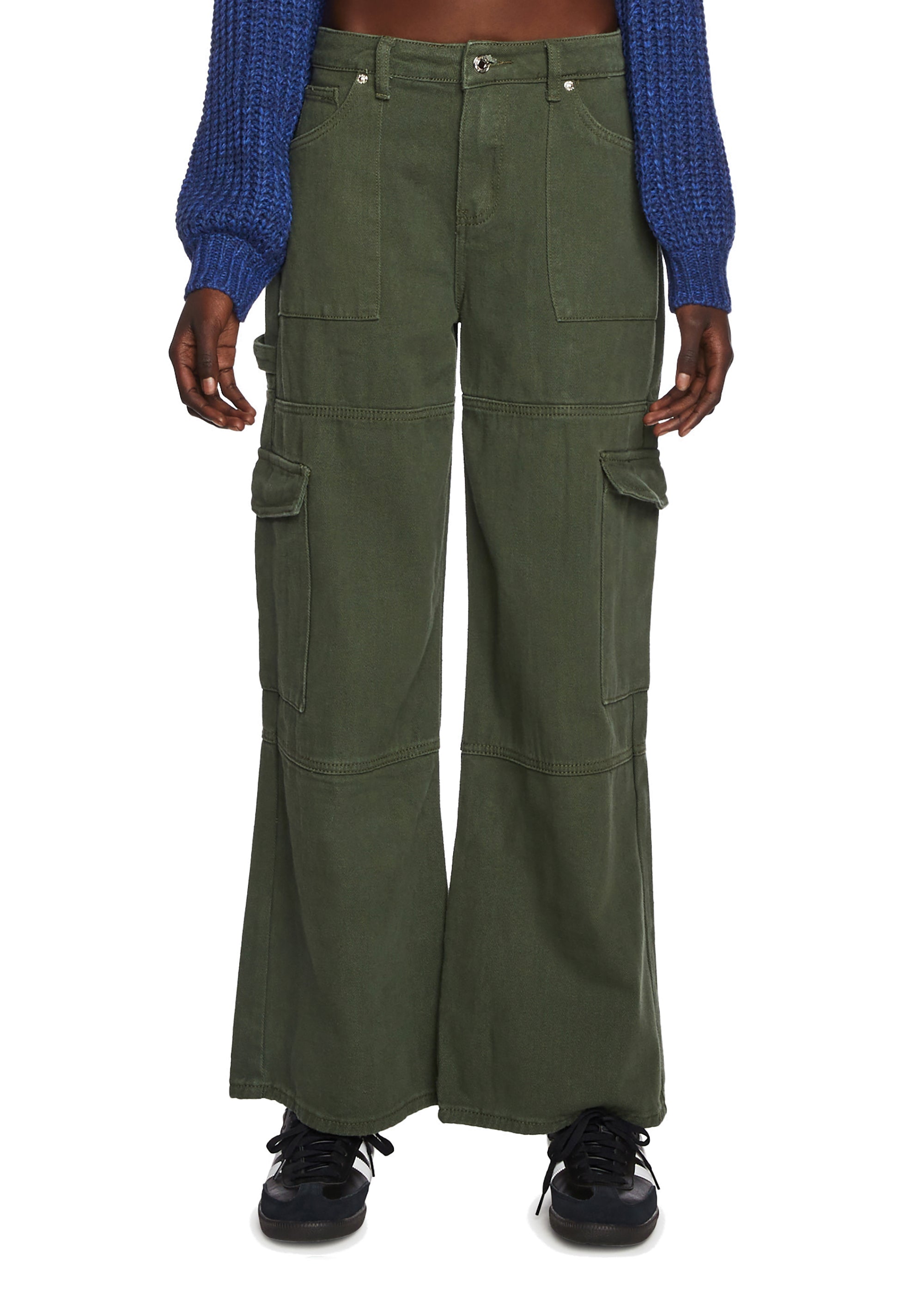 Edikted Baggy Low Rise Cargo Jeans - Olive – Dolls Kill