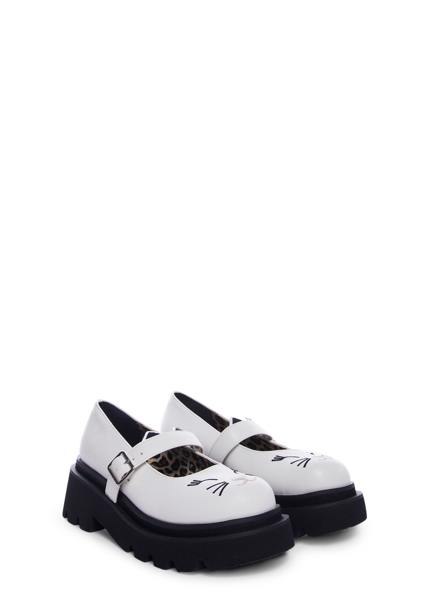 Demonia Cat Face Mary Janes White Dolls Kill