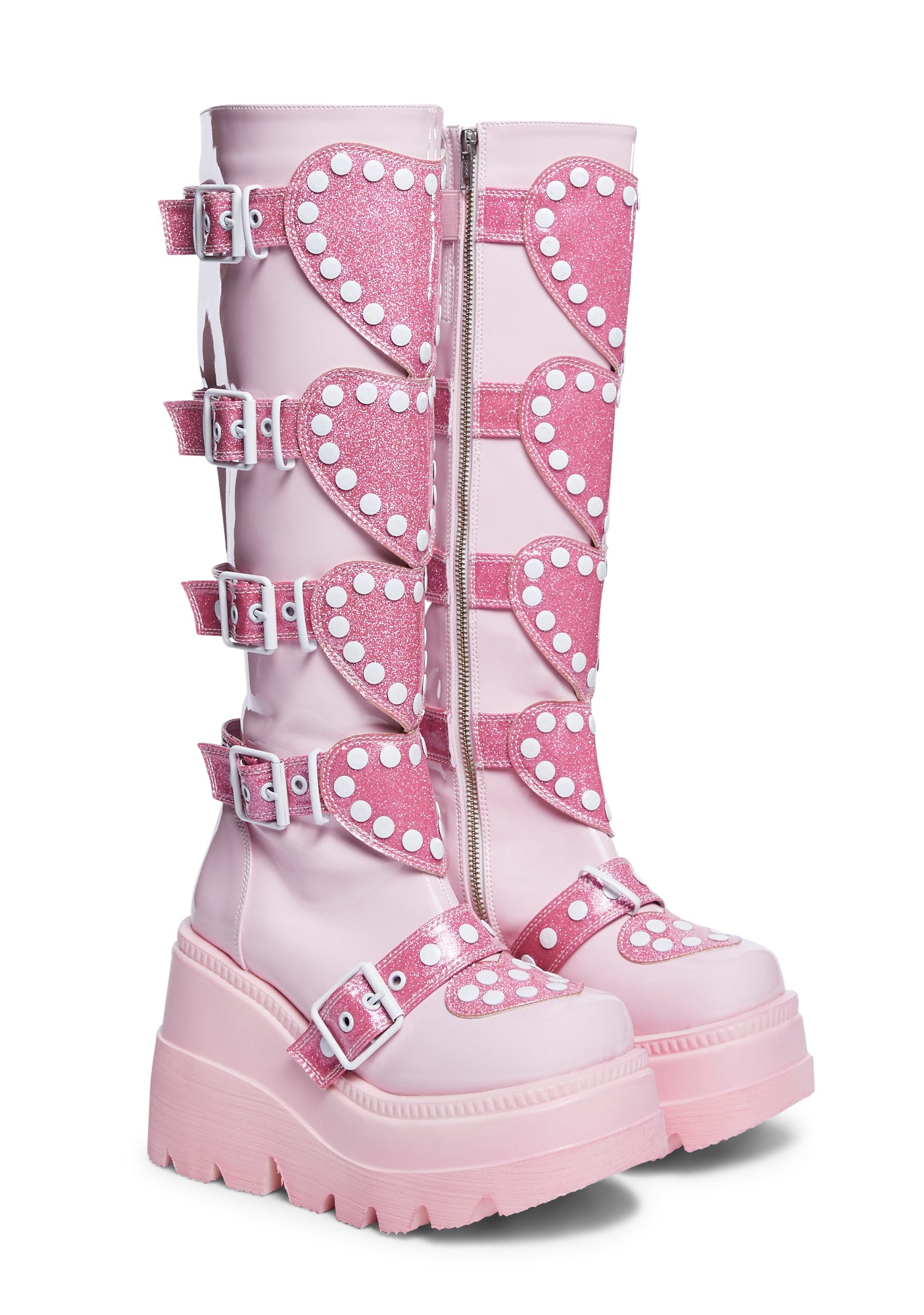 Demonia Heart Platform Wedge Knee High Boots Pink – Dolls Kill