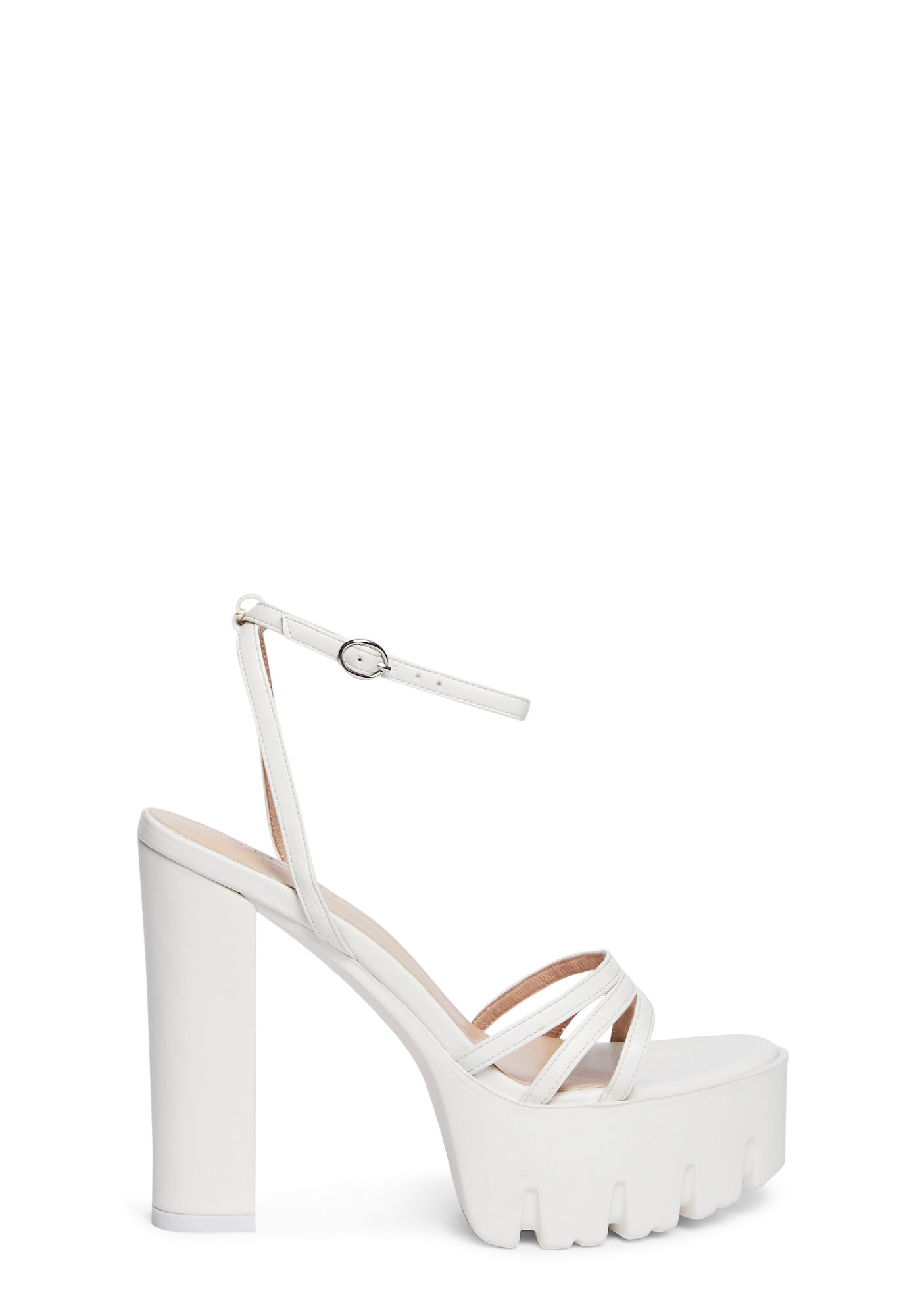 SIMMI Vegan Leather Strappy Block Heels - White