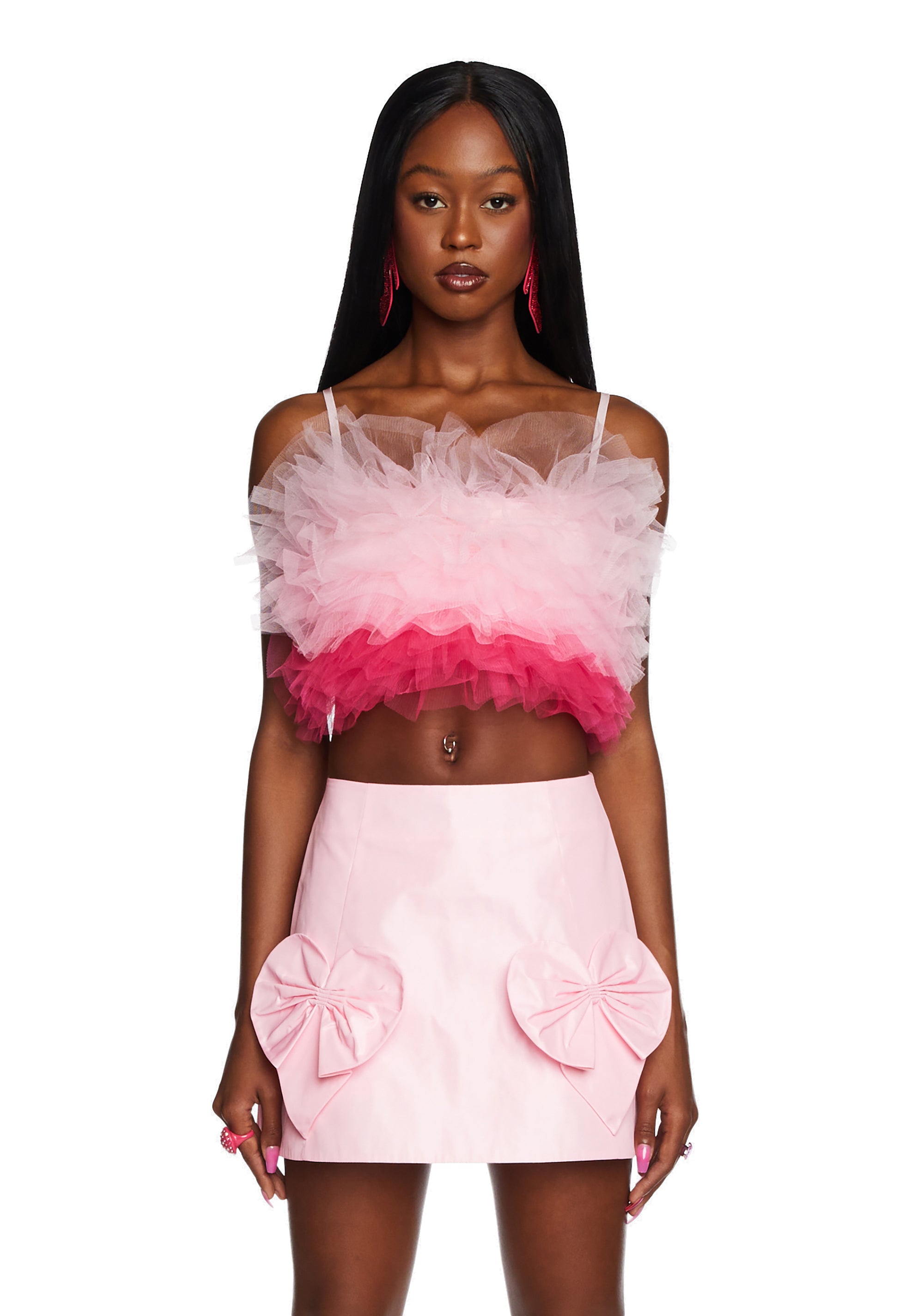 Sugar Thrillz Ombre Tulle Ruffle Crop Tank Top - Pink – Dolls Kill