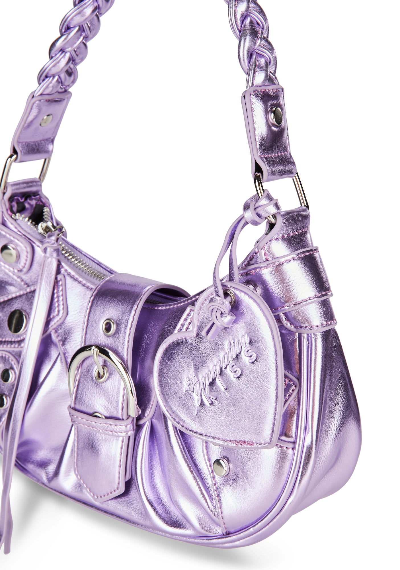 Generation Kiss Metallic Hardware Braided Shoulder Bag Purple