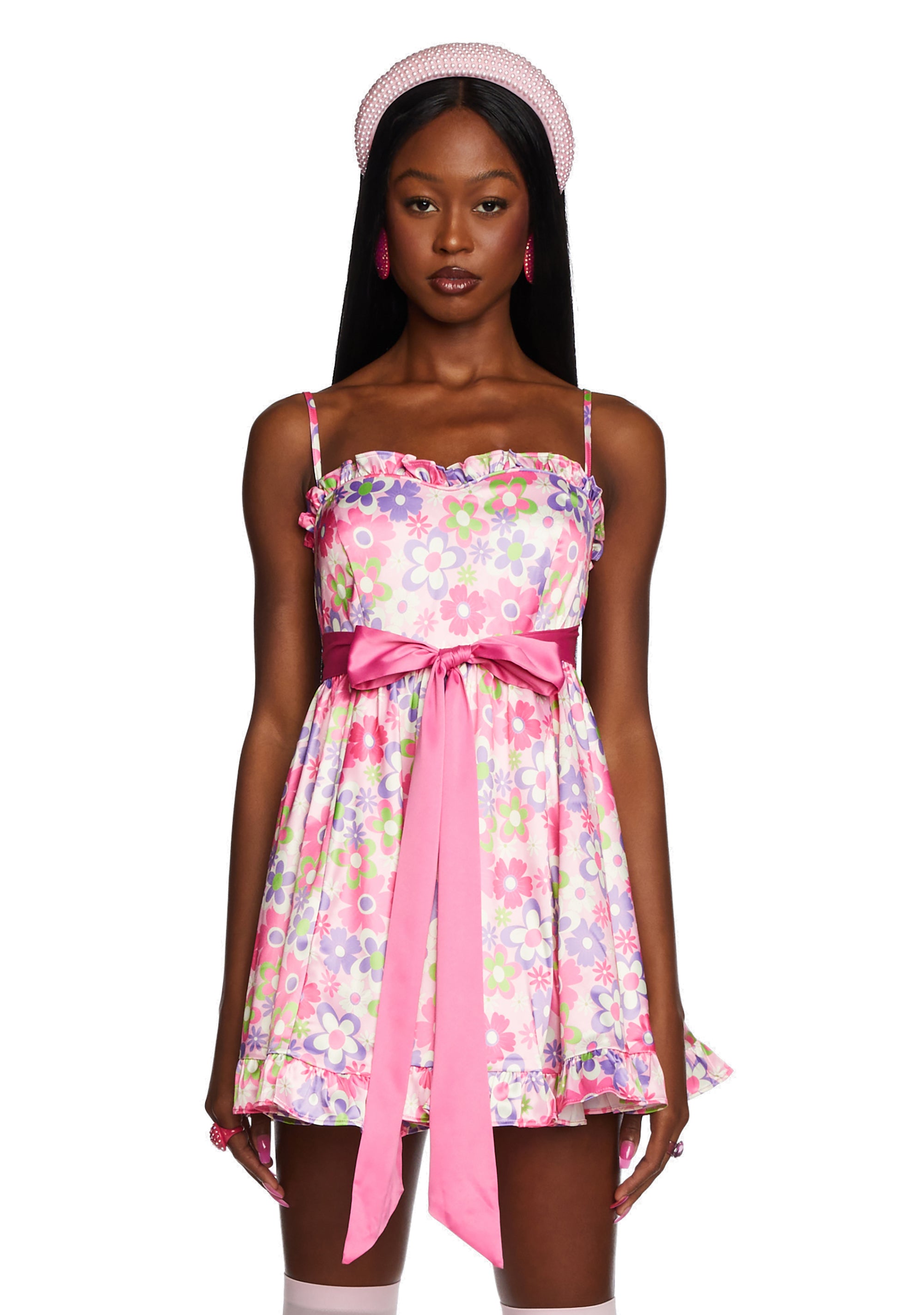 Sugar Thrillz Satin Floral Print Mini Dress - Pink – Dolls Kill