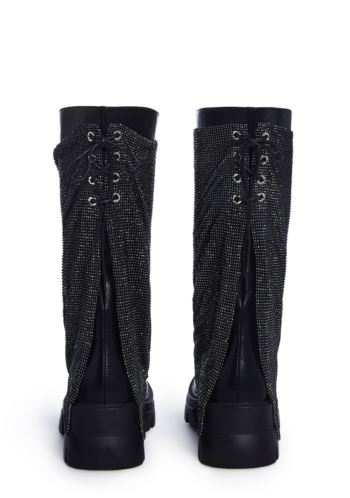 AZALEA WANG Glitter Chainmail Ankle Boots - Black – Dolls Kill