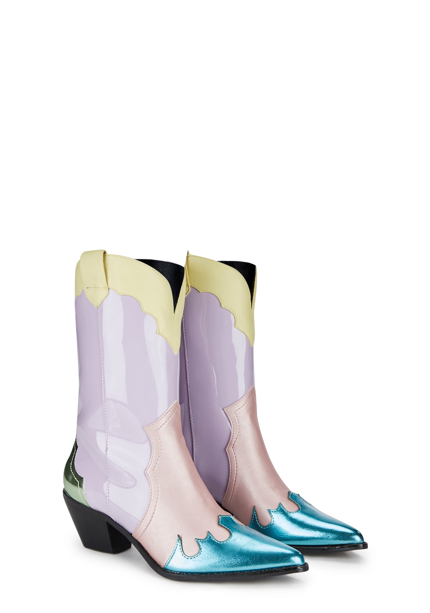 Daisy Street Pastel Colorblocked Cowboy Boots Multi – Dolls Kill