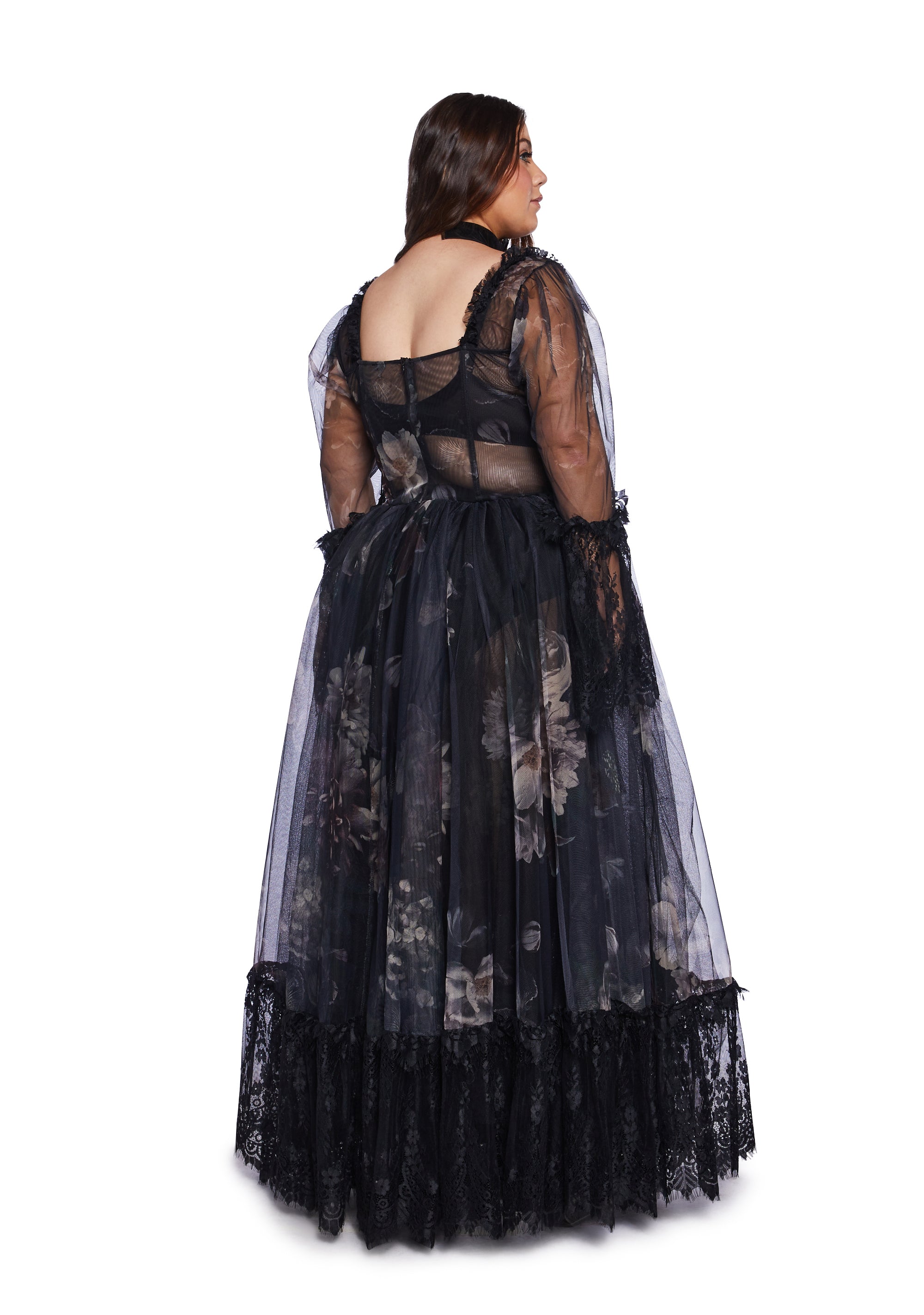 Dollskill widow フローラルパターン コルセット Widow Filigree Skull Print Lace Up Corset Top - Black/White