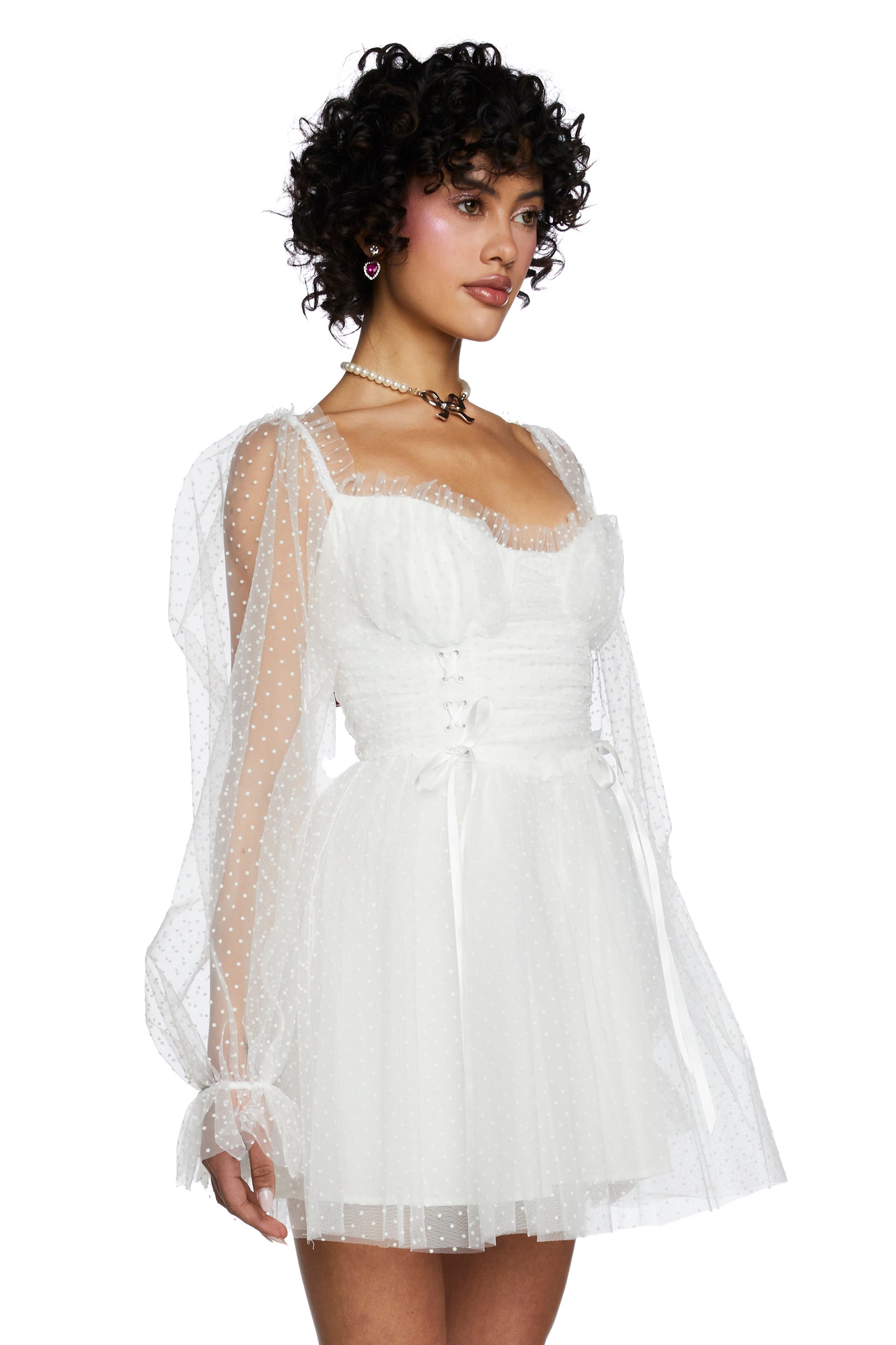 Sugar Thrillz Tulle Swiss Dot Flocked Babydoll Mini Dress