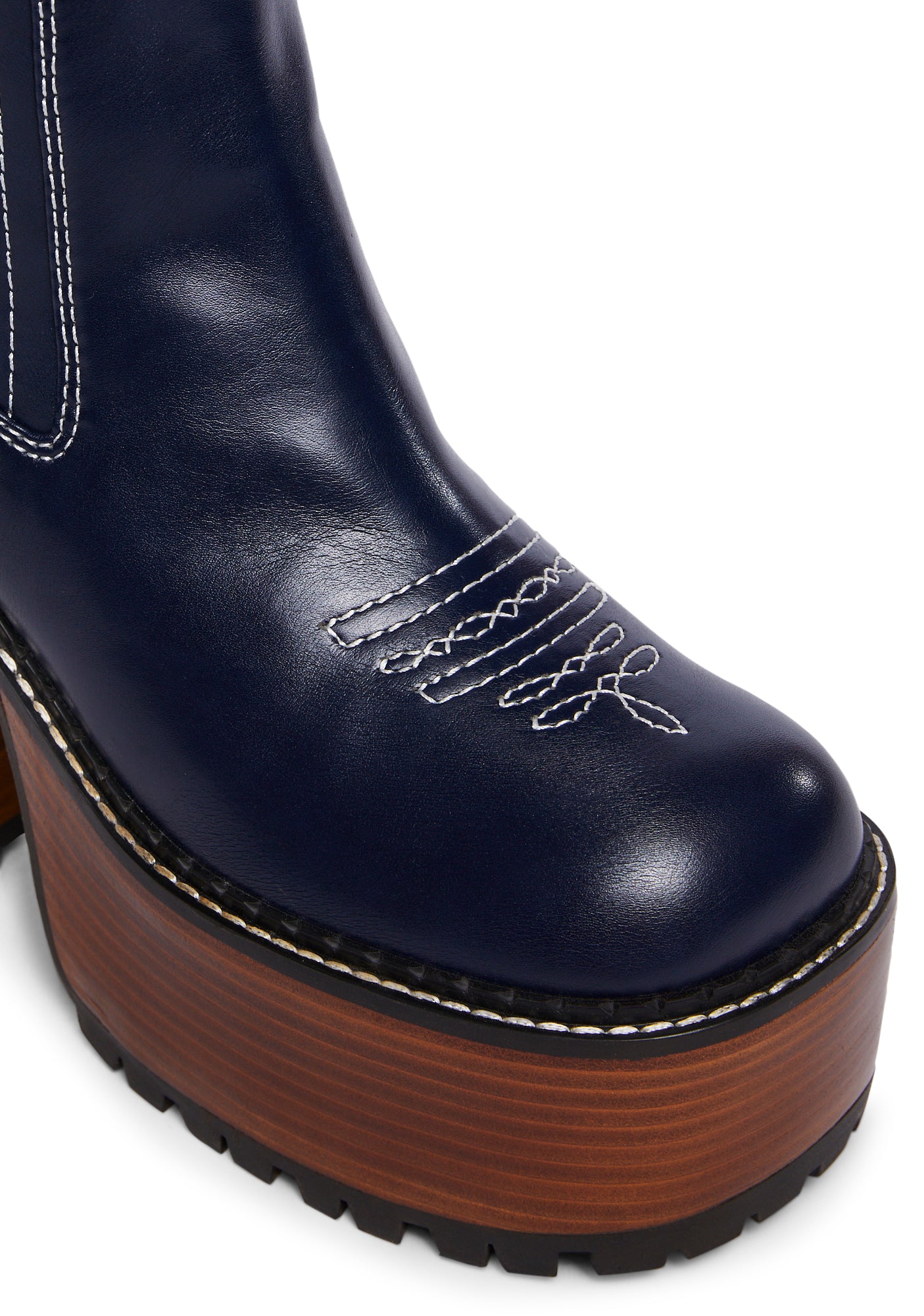 70s Funky Vibes Chunky Platform Ankle Boots Delia's Dark Blue