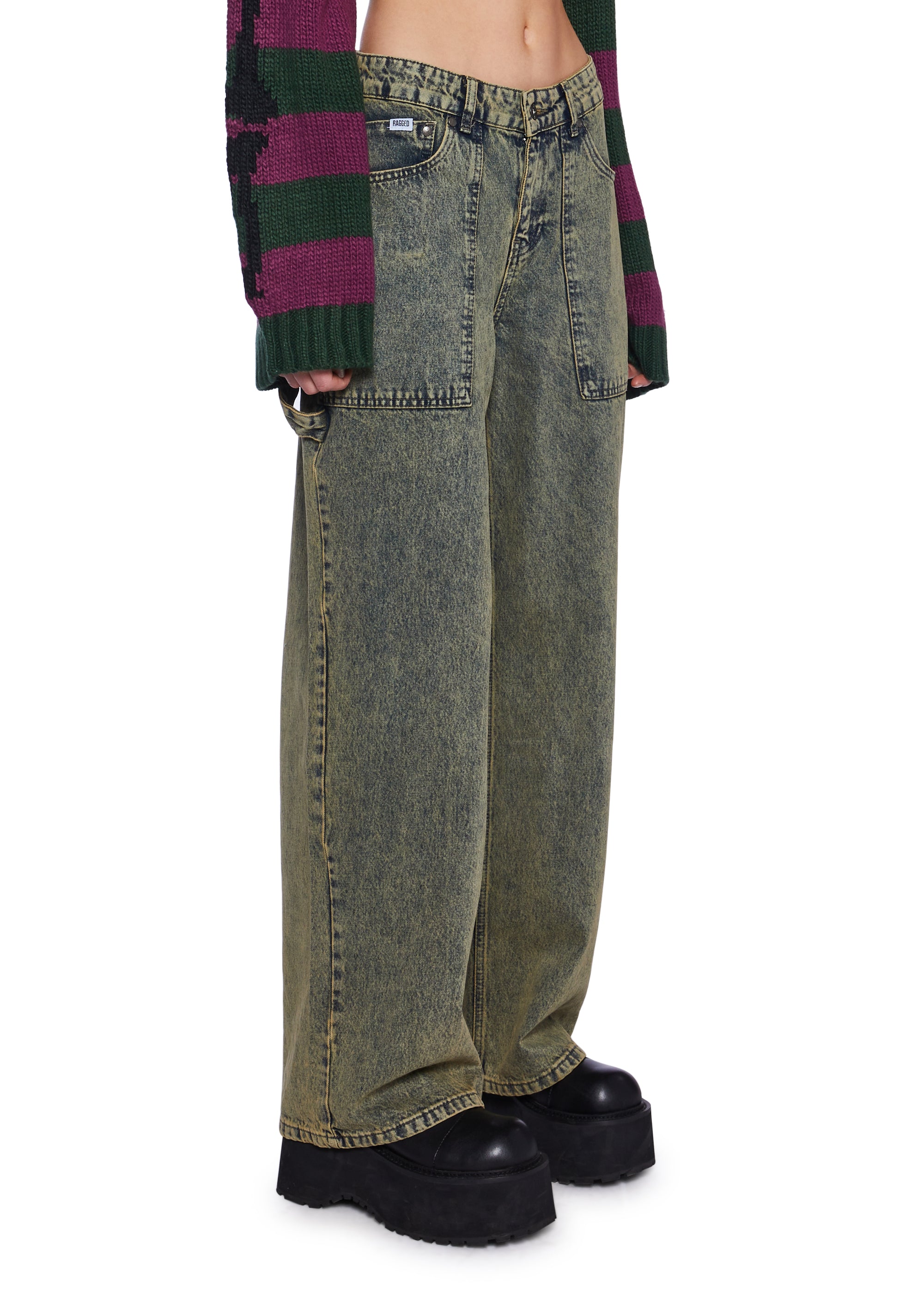 The Ragged Priest Washed Denim Jeans With Pockets - Green – Dolls Kill