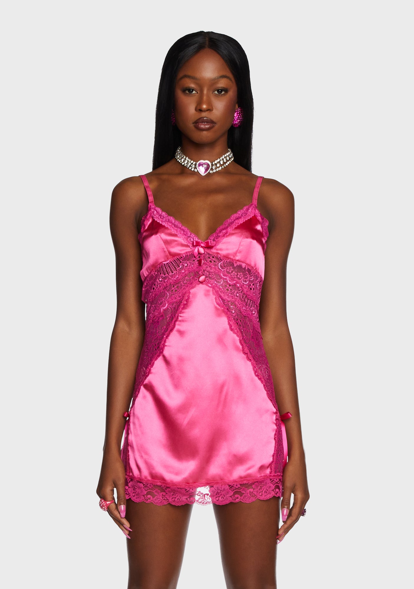 Sugar Thrillz Satin Sheer Lace Mini Slip Dress - Dark Pink – Dolls Kill