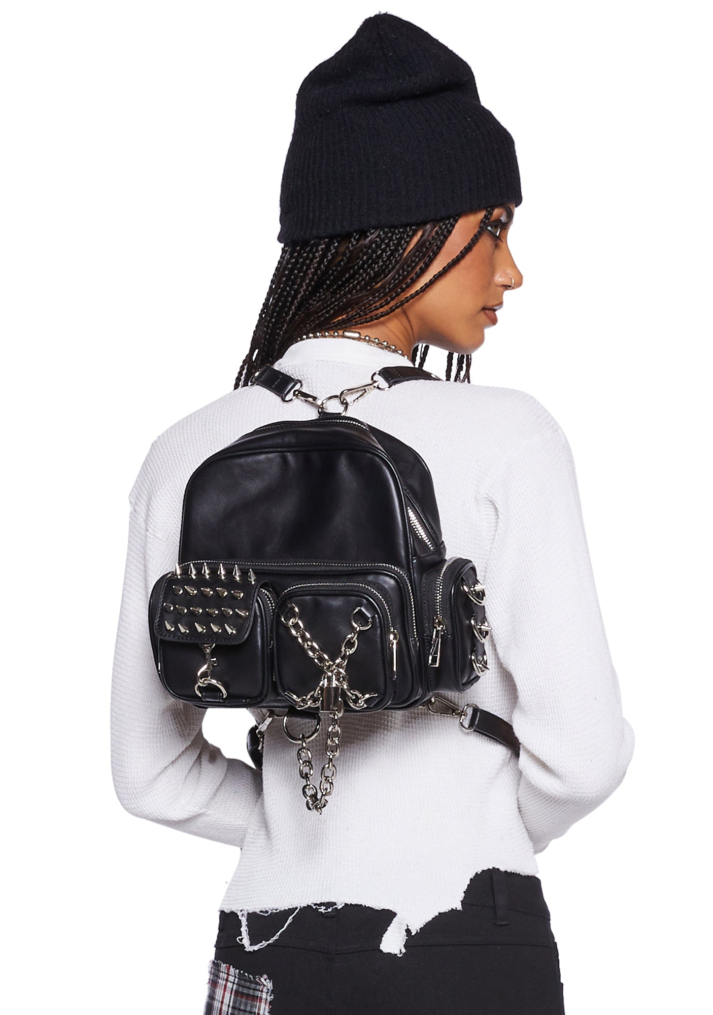Current Mood Vegan Leather Stud Chain Mini Backpack Black Dolls Kill