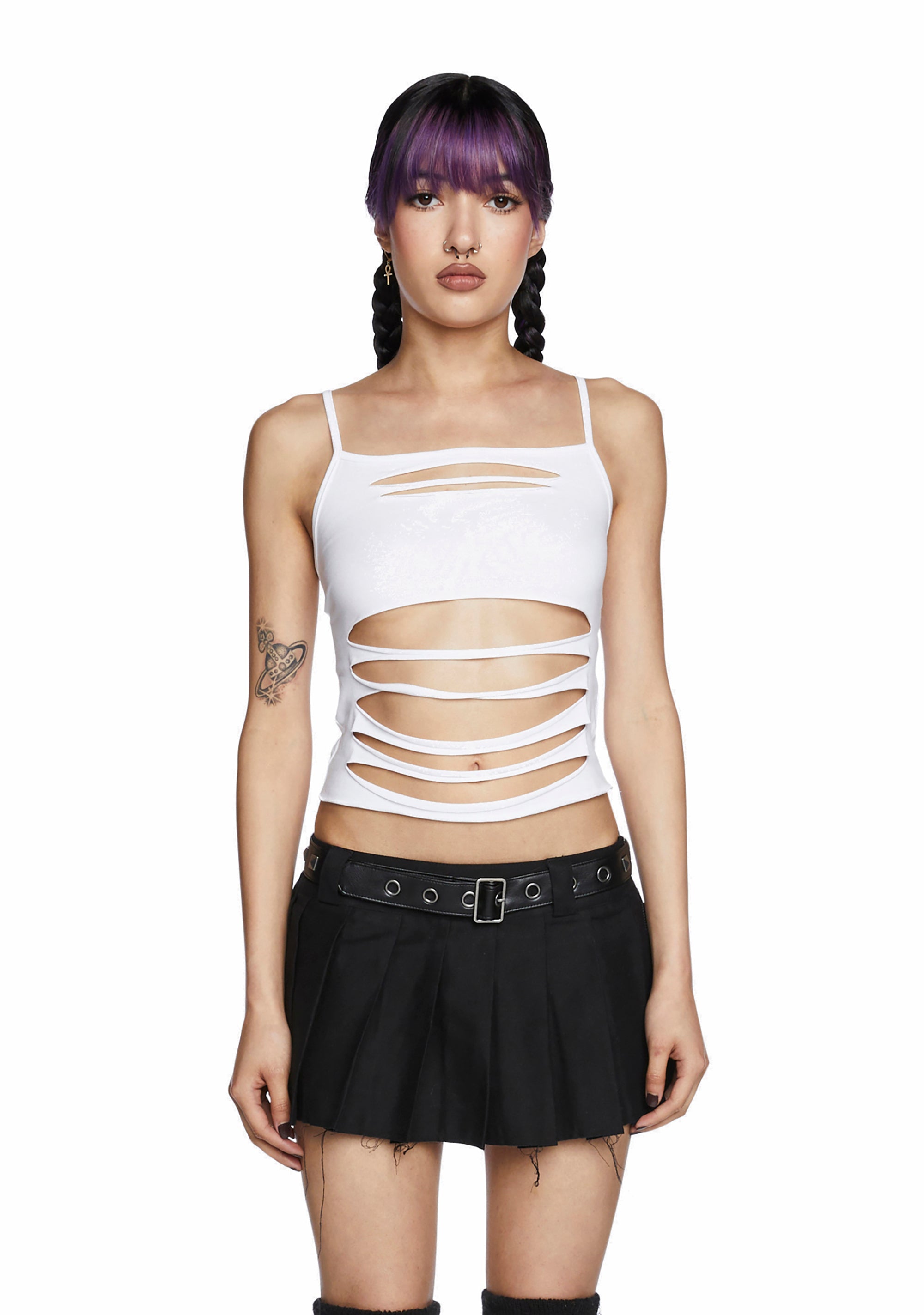 Slashed Top Current Mood Slashed Cutout Crop Tank Top - White – Dolls Kill