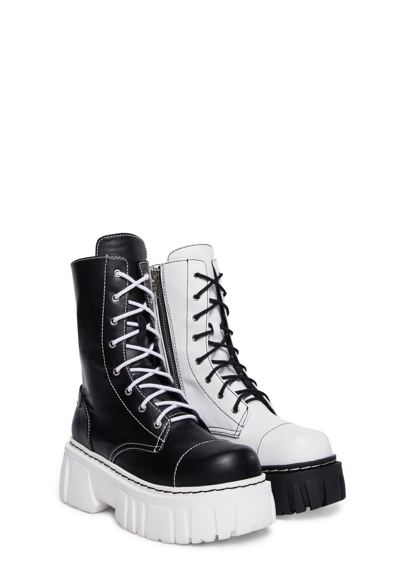 Current Mood Mismatched Combat Boots - Black/White – Dolls Kill