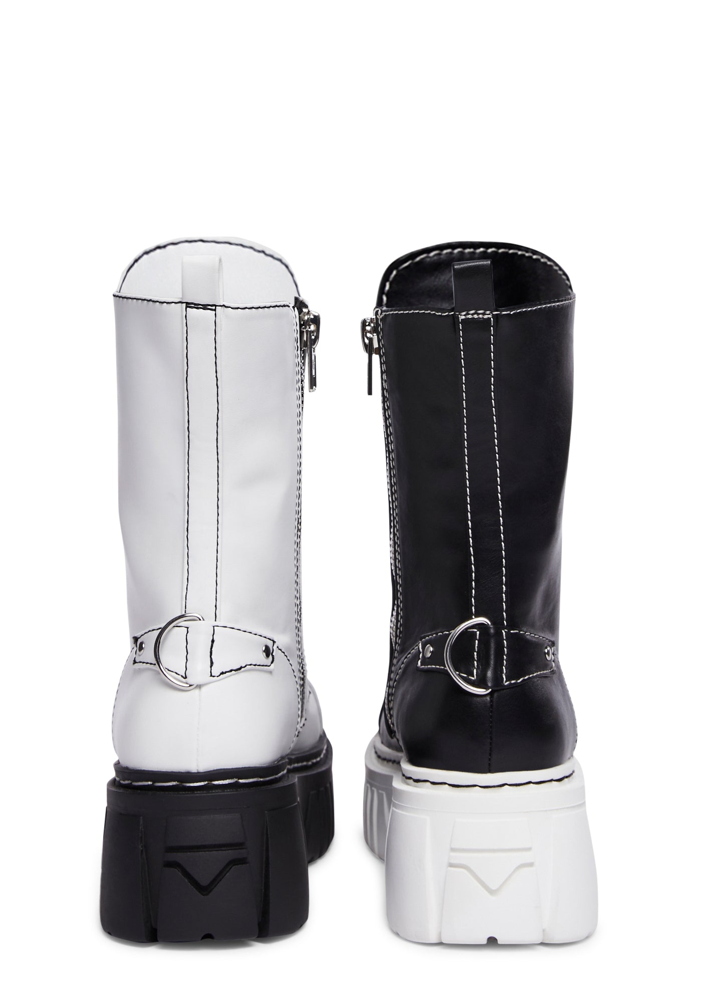 Current Mood Mismatched Combat Boots - Black/White – Dolls Kill