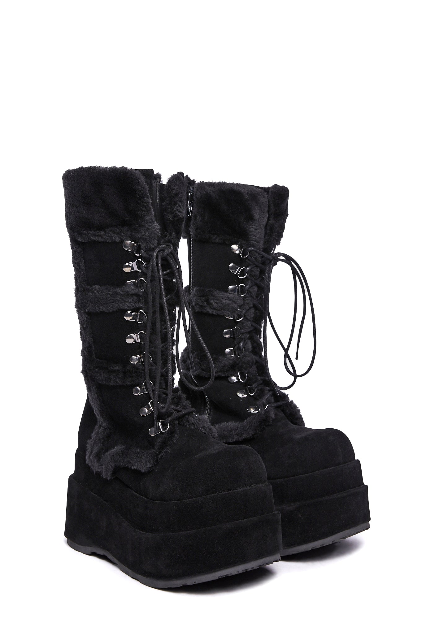 Demonia Fuzzy Platform Lace Up Boots - Black – Dolls Kill