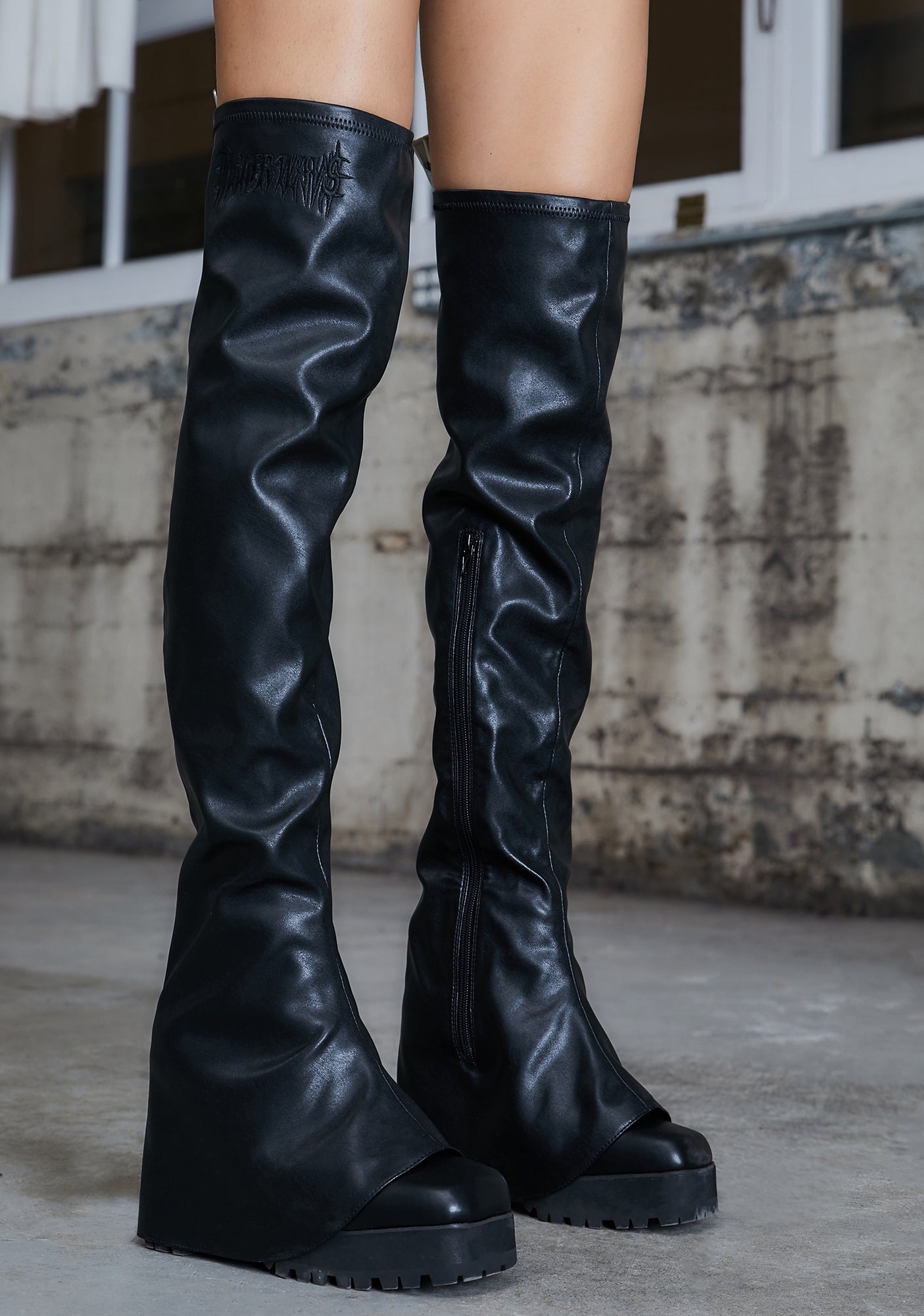 靴 dollskill darker wavs boots Womens Twill Velcro Platform Boots Darker Waves - Gray