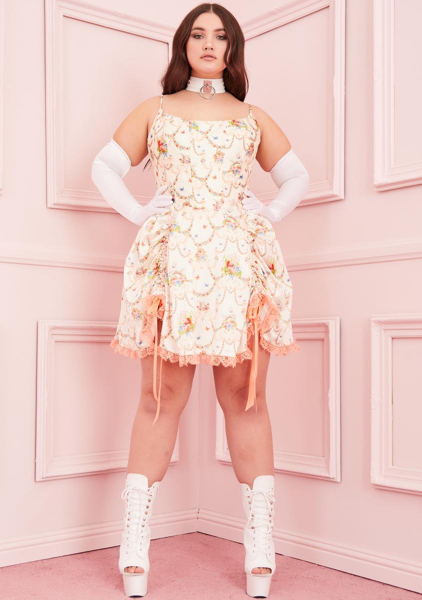 Sugar Thrillz Renaissance Floral Corset Mini Dress Sleeveless Lace