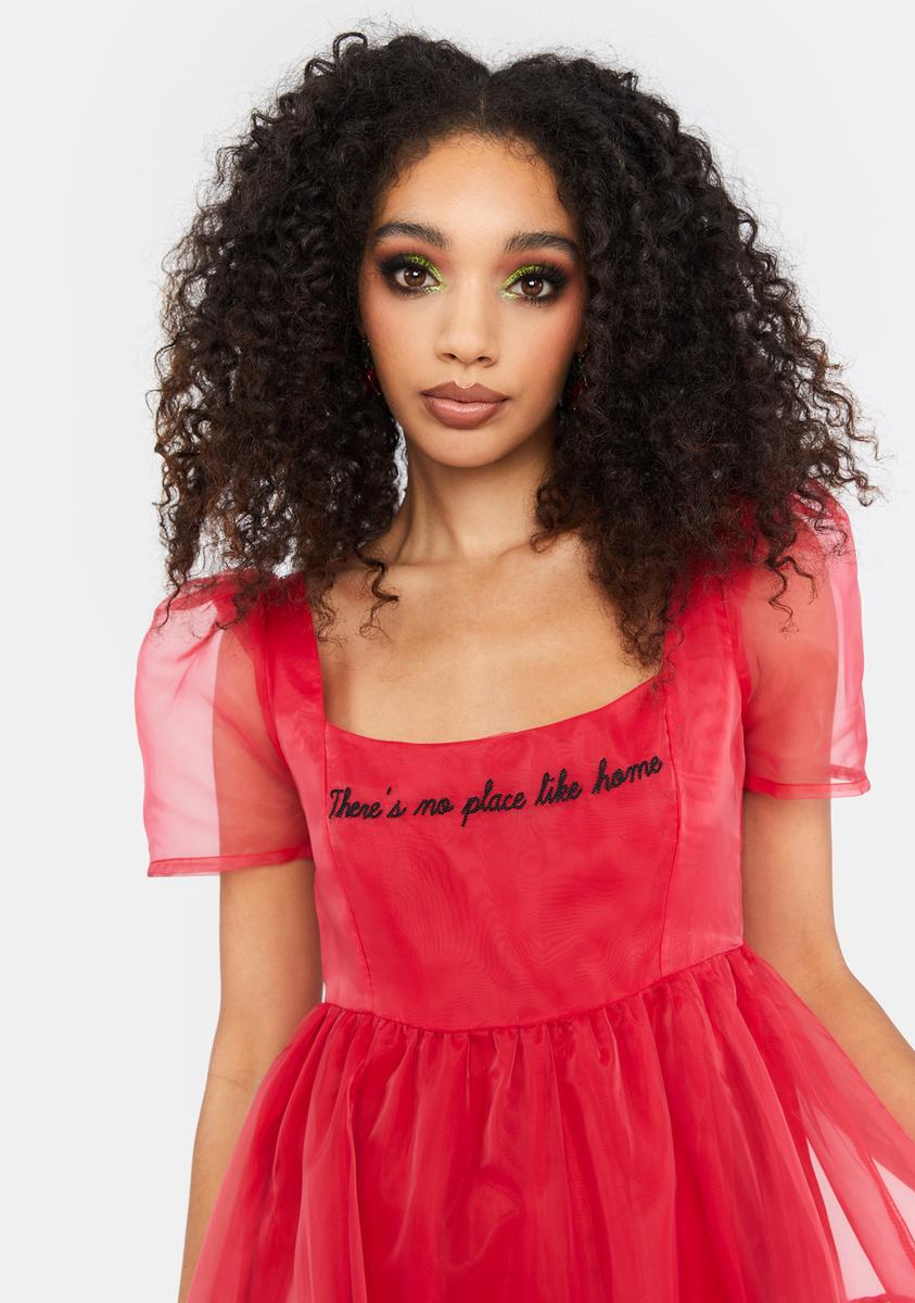 white christmas dresses Dolls Kill X Wizard Of Oz Organza Embroidered Midi Dress Red