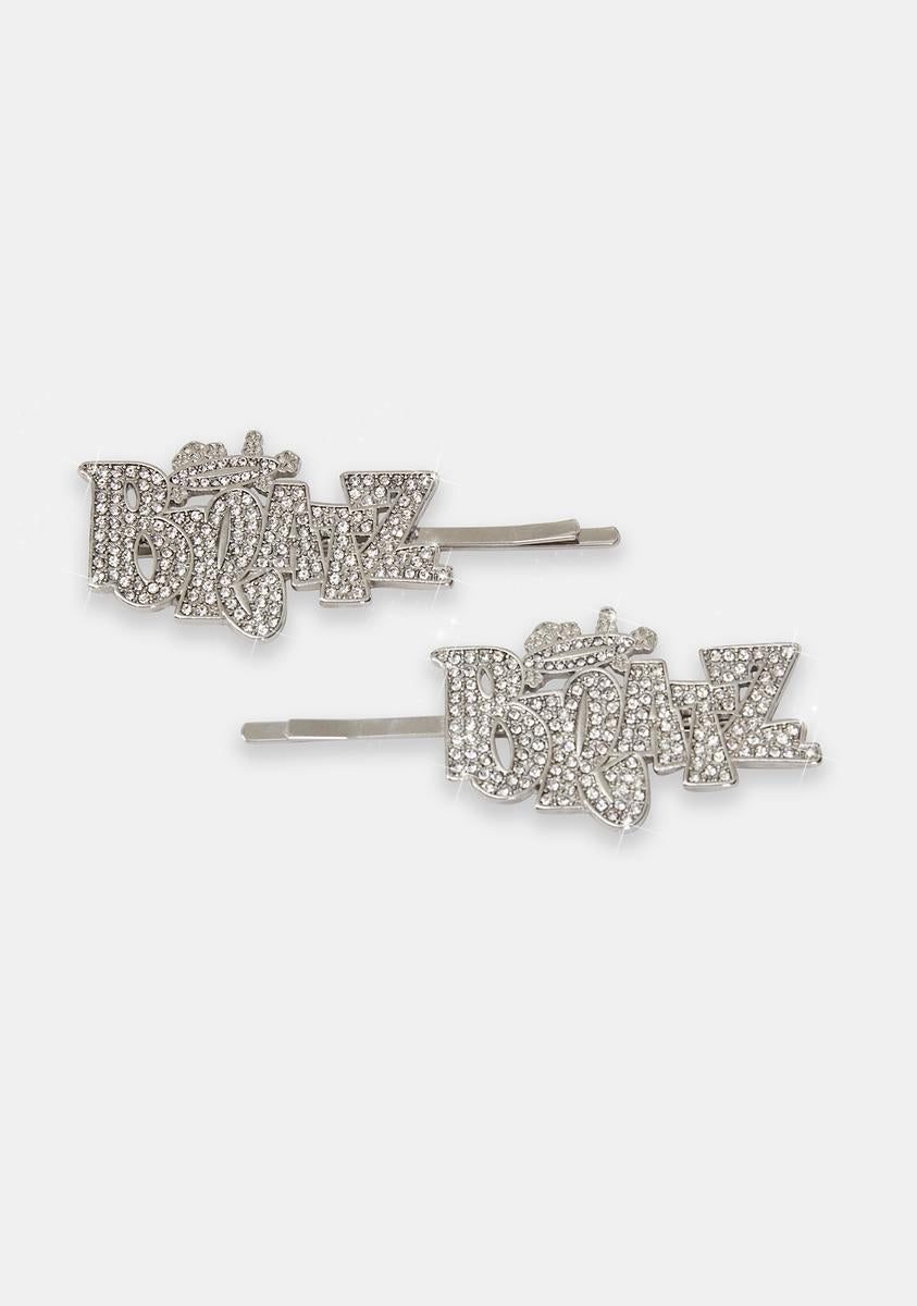 Dolls Kill x Bratz Rhinestone Logo Hair Pins - Silver