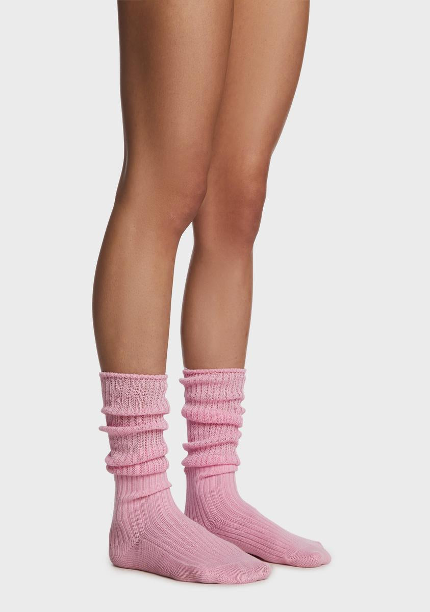 Scrunched Rugby Socks Knit Scrunched Crew Socks - Pink – Dolls Kill