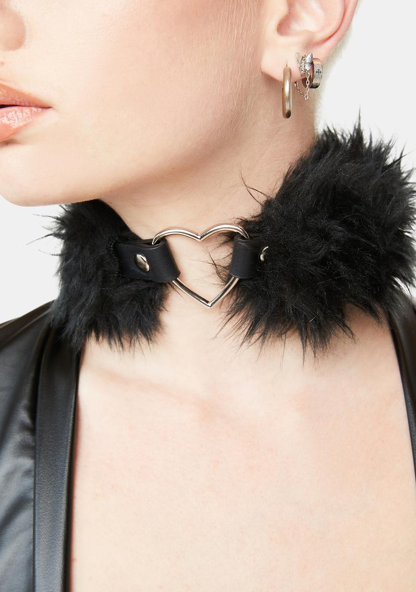 Black Faux Fur Heart Choker Funk Plus,All Products : American Fashion Style Bags On Sale