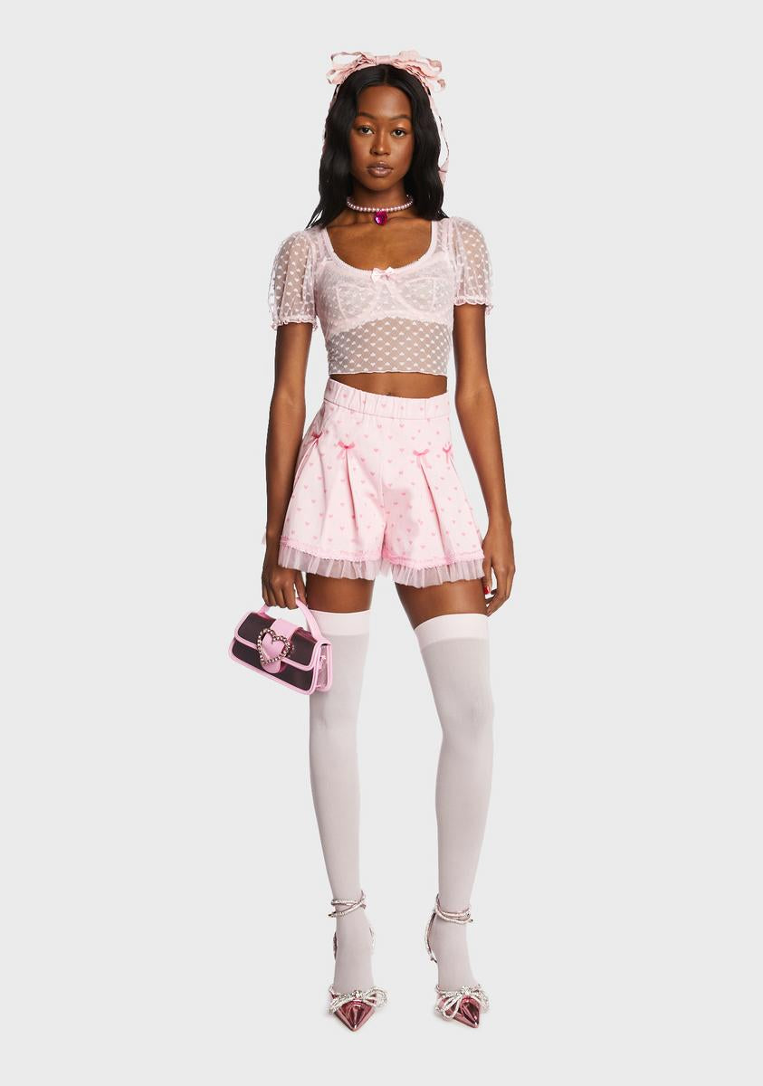 Sugar Thrillz Sheer Mesh Heart Print Crop Top - Pink – Dolls Kill