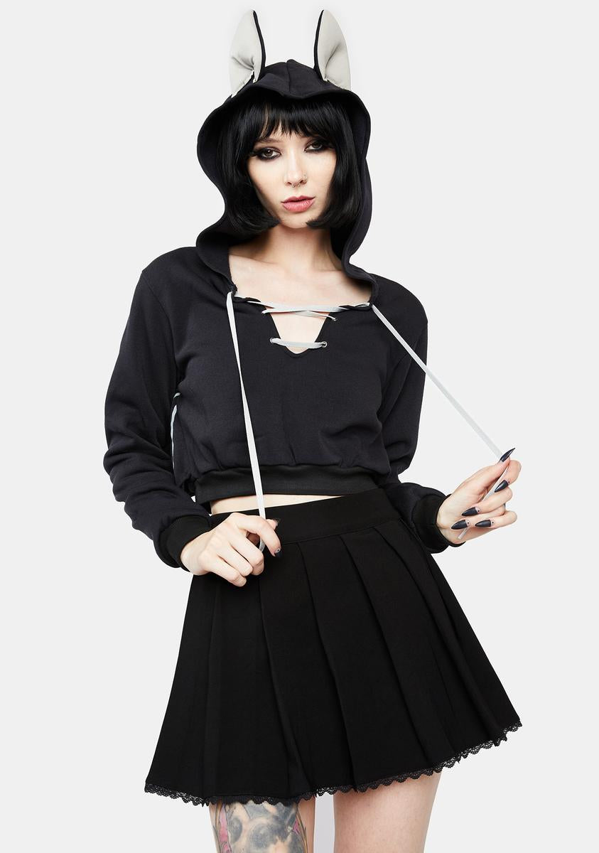 Halloween Bat Wing Cropped Hoodie - Black – Dolls Kill