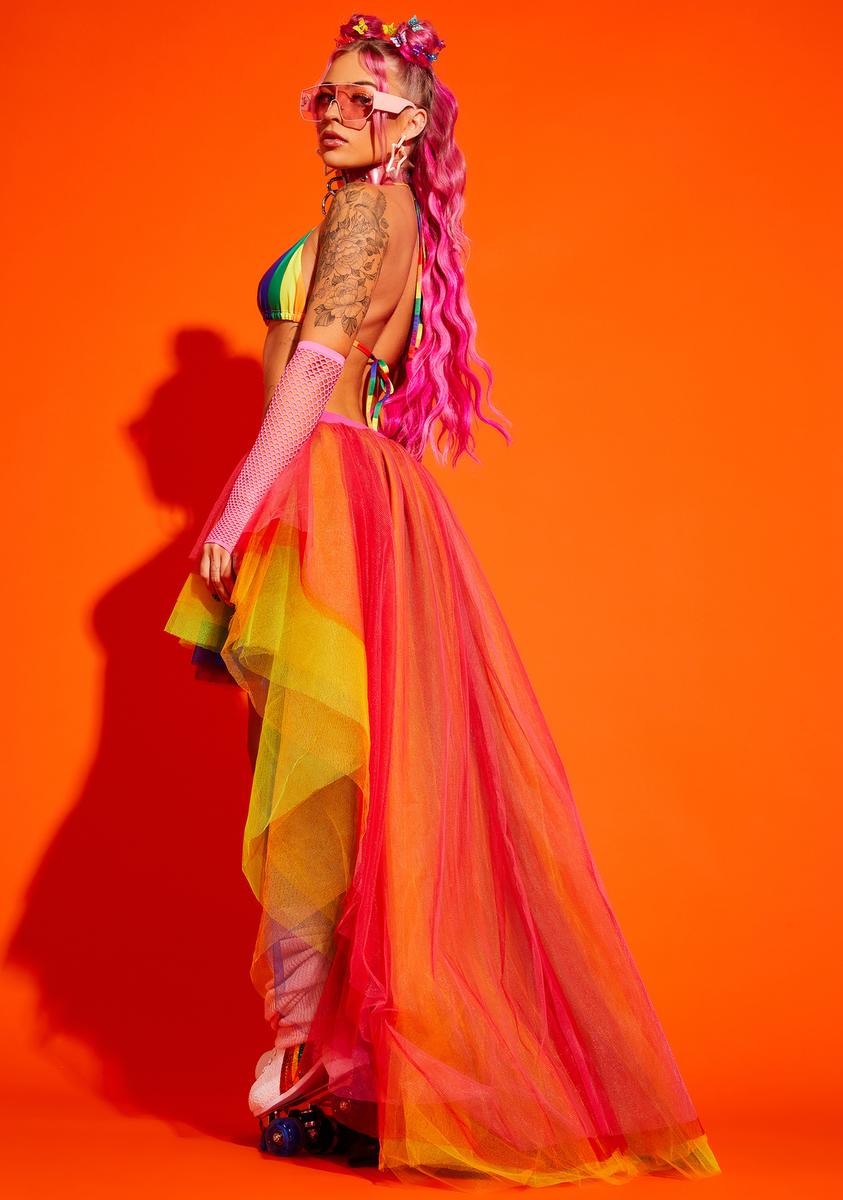 Club Exx Rainbow High Low Tulle Skirt Dolls Kill