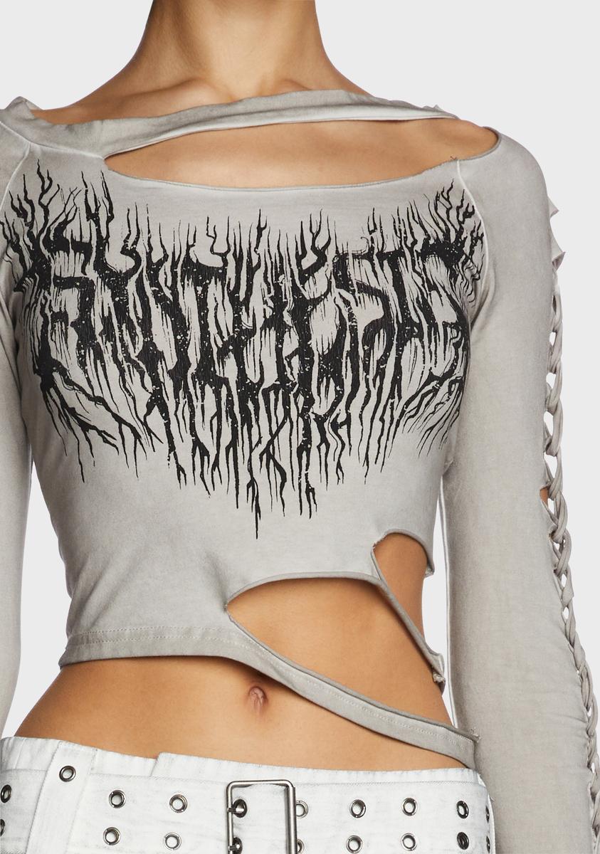 DARKER WAVS Logo Print Cutout Tee Off White Dolls Kill