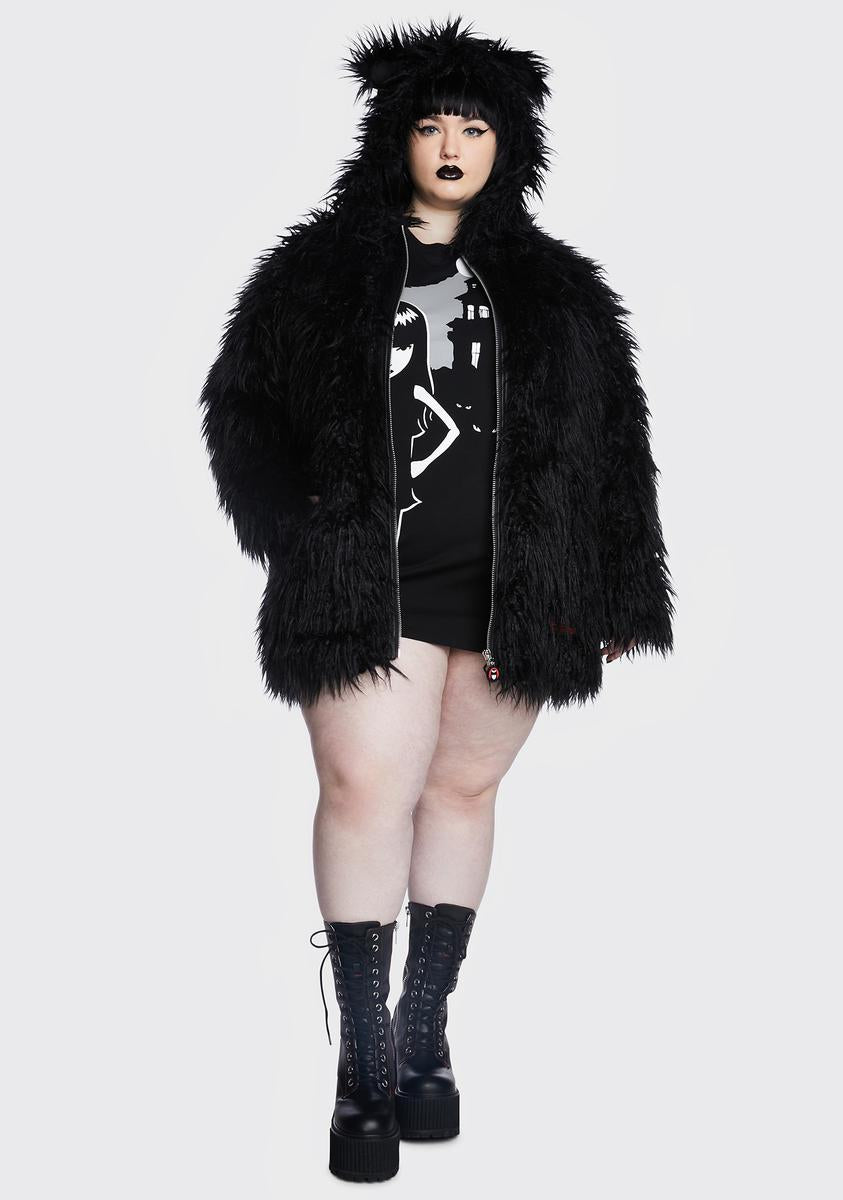 Plus Size Dolls Kill x Emily The Strange Shaggy Faux Fur Cat Ear