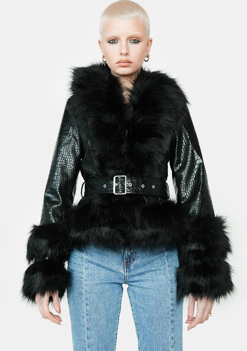 Azalea Wang Faux Fur Leather Moto Jacket - Black – Dolls Kill
