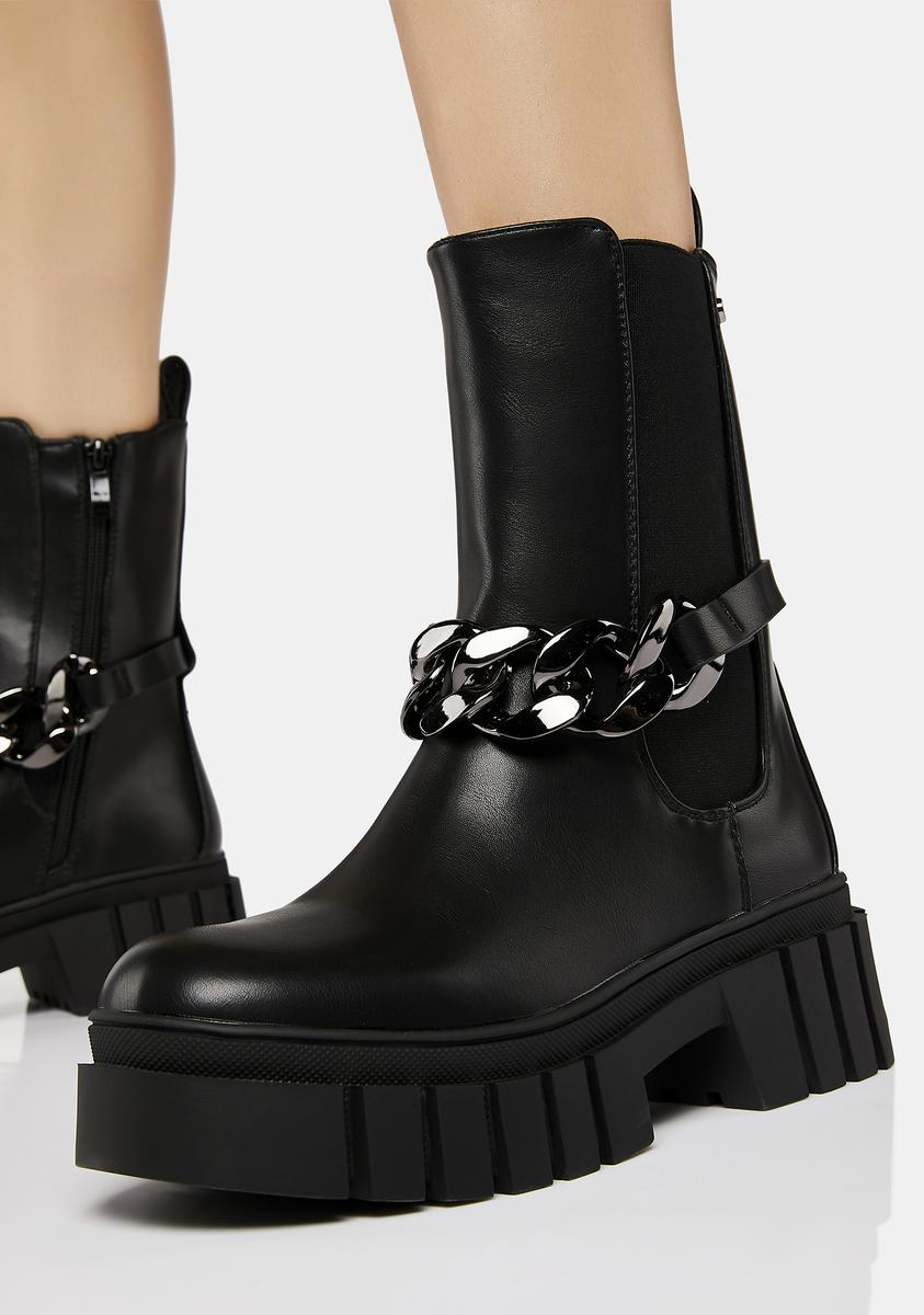 Chain Strap Western Ankle Boots BlackNN Dolls Kill