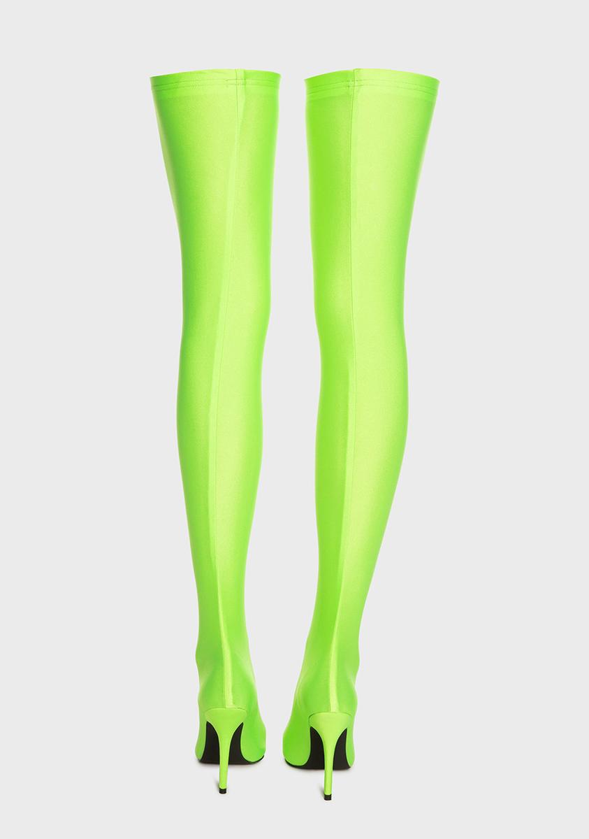 AZALEA WANG Shiny Stretch Stiletto Thigh High Boots - Light