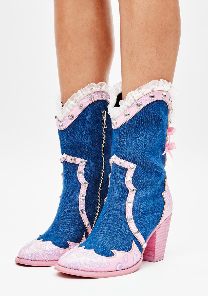 ☆DOLLS KILL☆ Sugar Thrillz Blue Boots Sugar Thrillz Winged Platform Boots - Holographic Blue