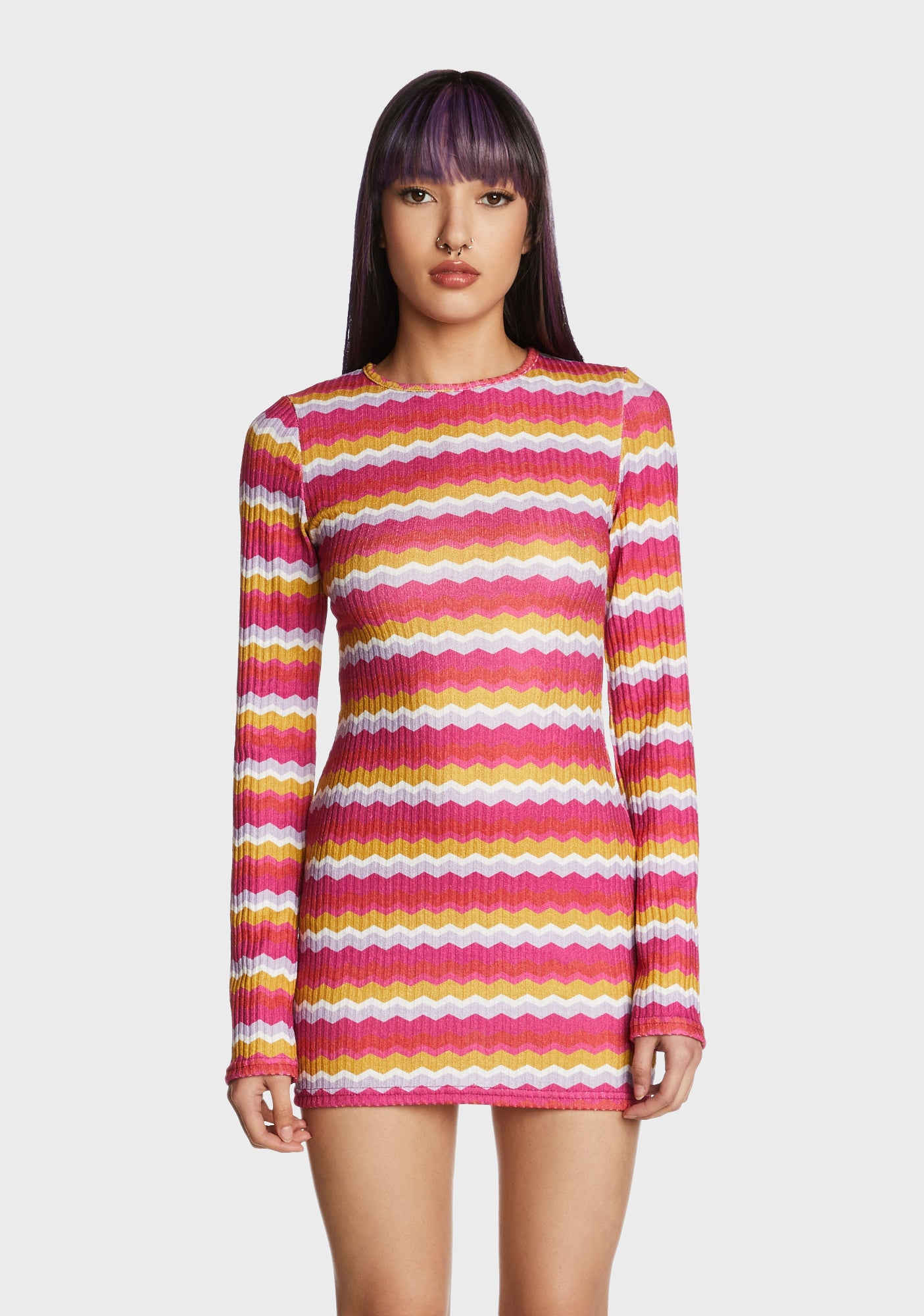 Striped Chevron Crochet Mini Dress - Pink – Dolls Kill
