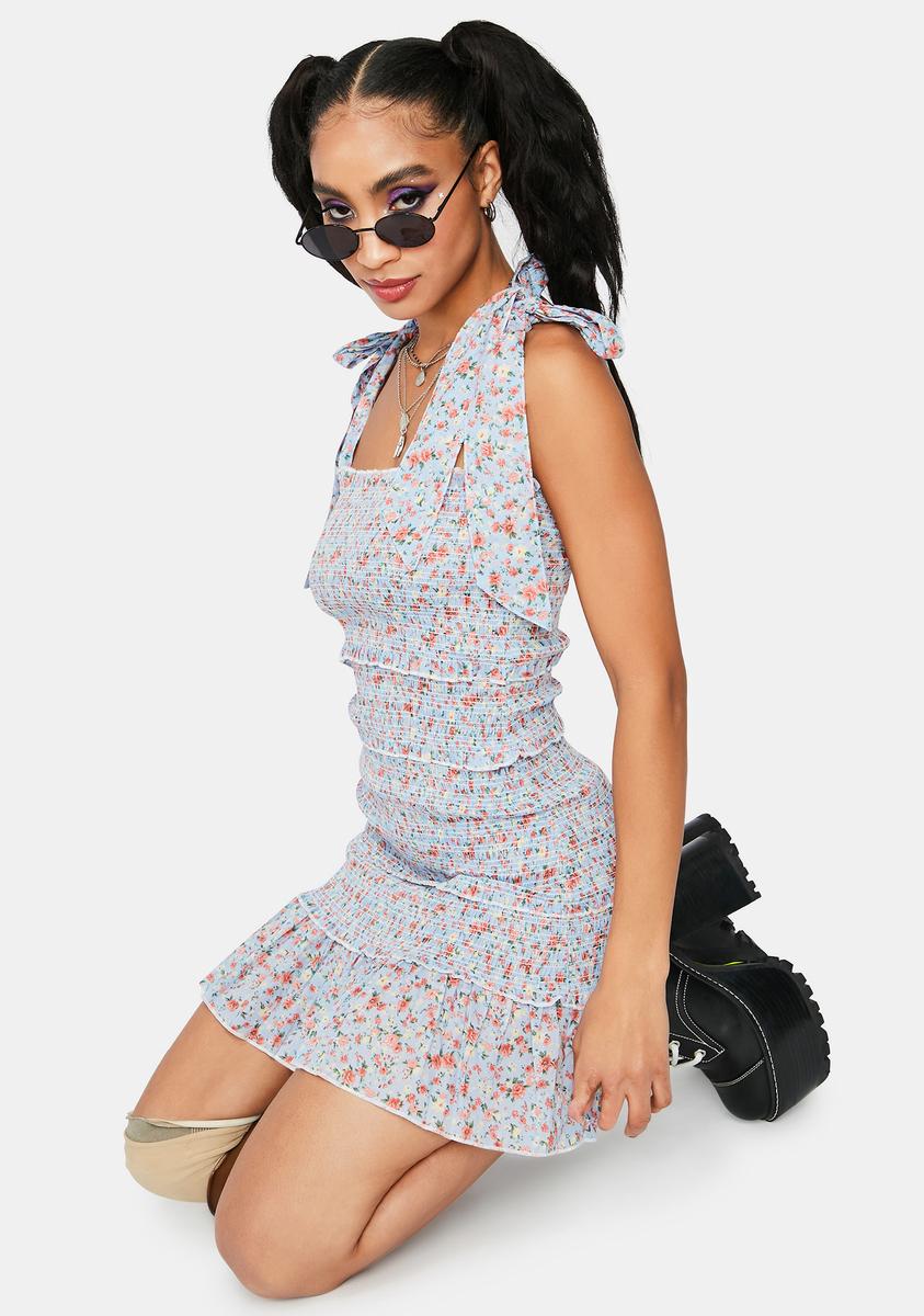 free people bella smocked mini dress Free People Smocked Mini Dress, Pink with flower
