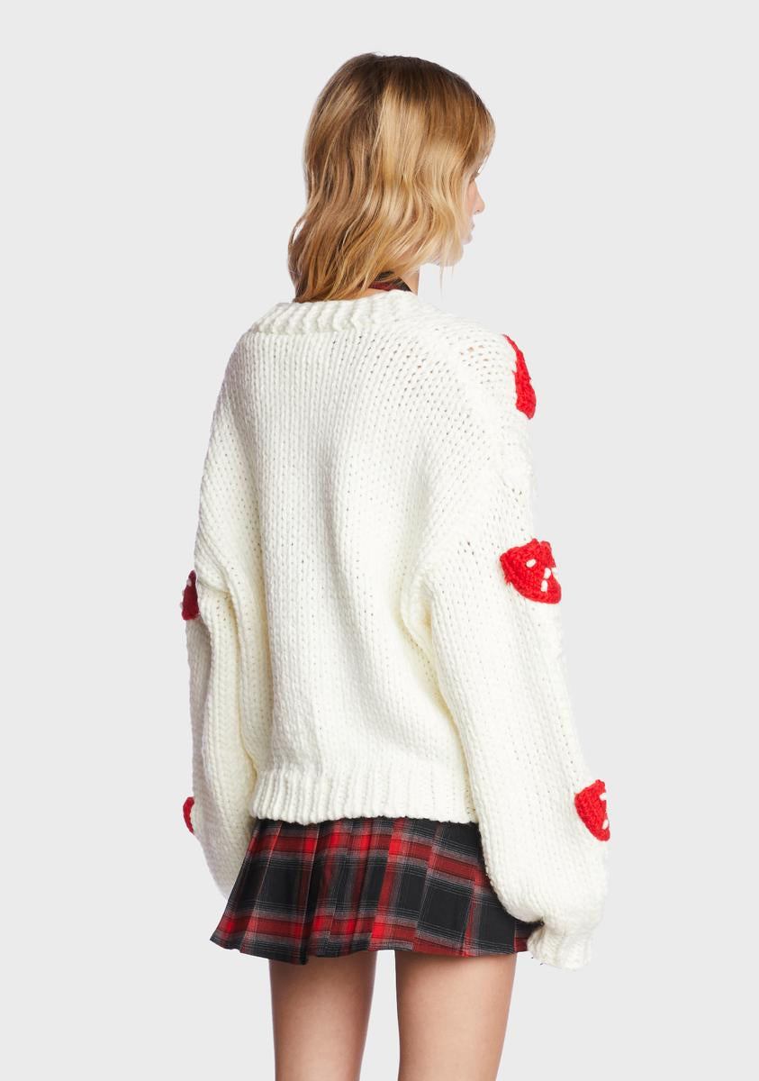 Mushroom Pattern Chunky Knit Sweater White Dolls Kill