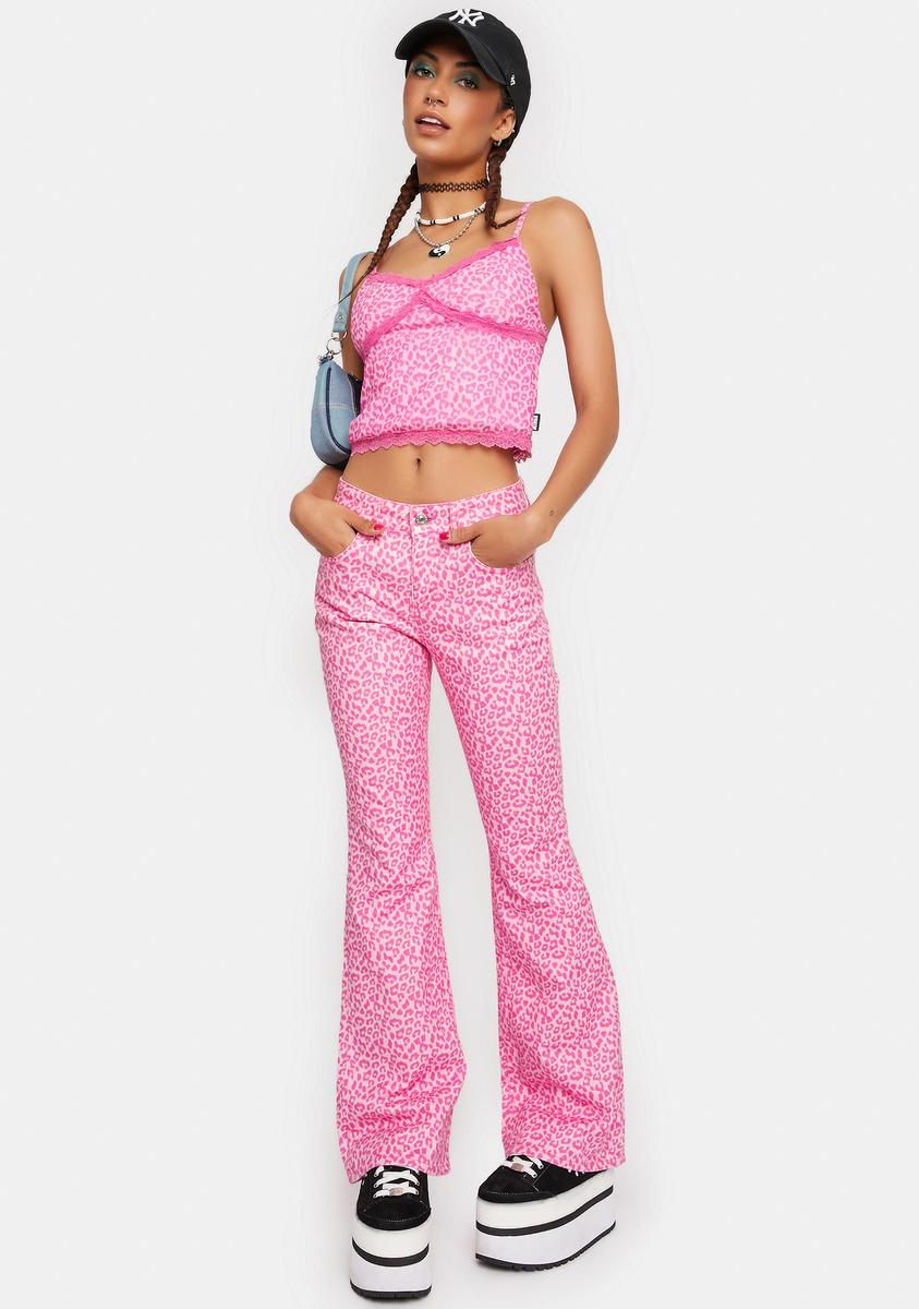 Minga Pink Leopard Lace Trim Cami Top – Dolls Kill