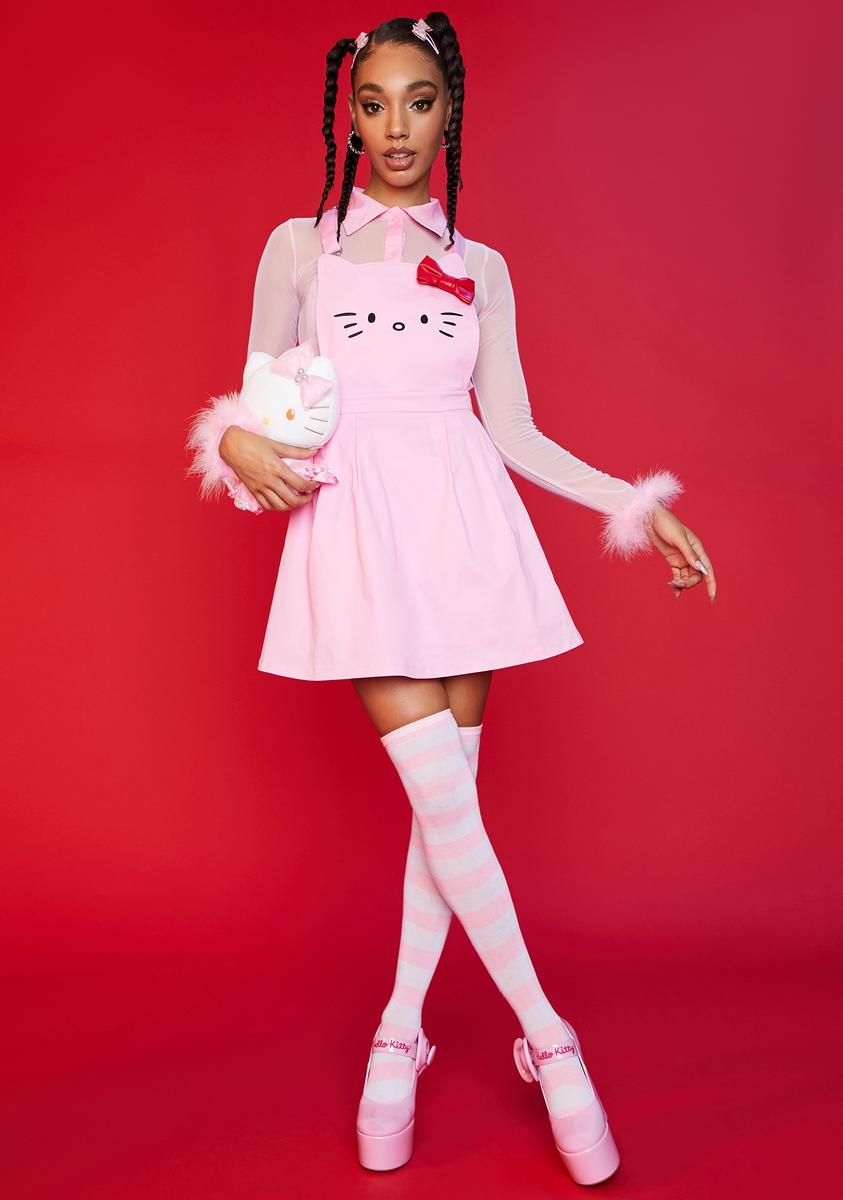 Dolls Kill Hello Kitty Graphic Face Overall Mini Dress