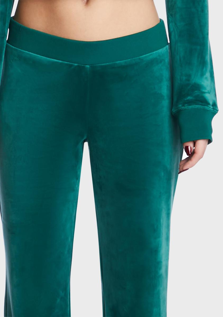 Juicy Couture Rhinestone Low Rise Track Pants - Green Velour