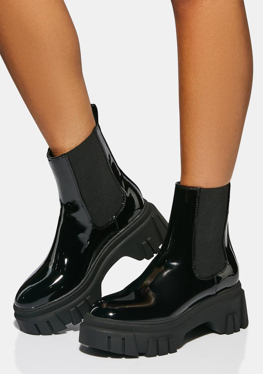 Chinese Laundry Jenny Patent Ankle Boots - Black – Dolls Kill