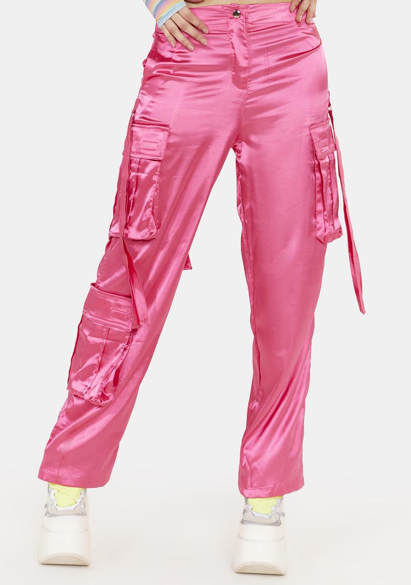Silky Low-Rise Cargo Pants - Pink – Dolls Kill