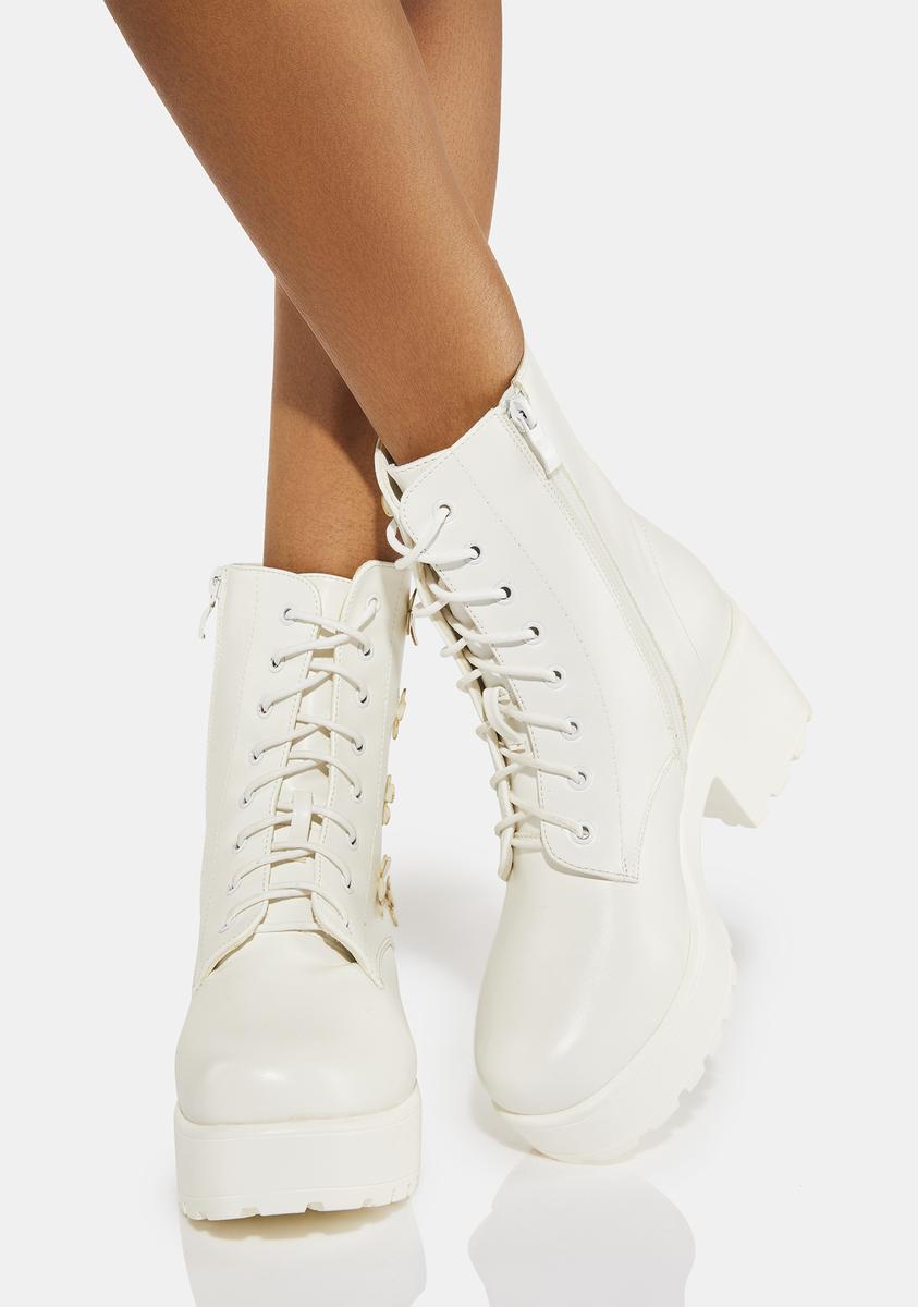 Koi Footwear Flower Platform Zip Boots - White – Dolls Kill