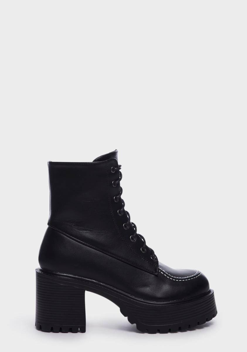 Vegan Leather Lace Up Zip Up Platform Boots - Black – Dolls Kill